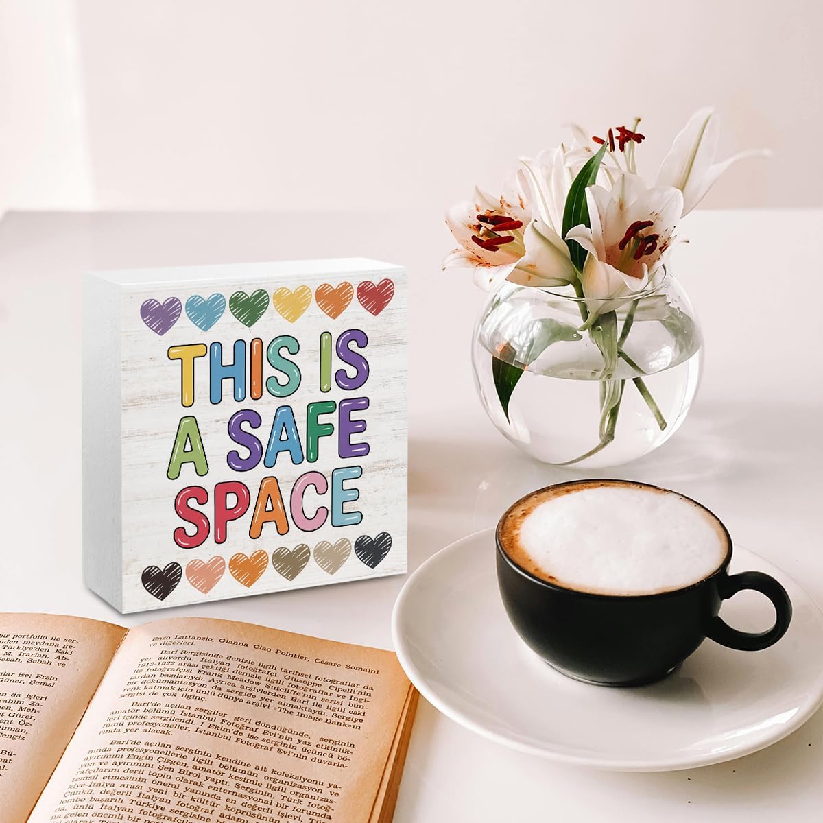 Therapy Office Decor Wood Box Sign,This Is a Safe Space Print Offices Wooden Box Office Desk Decorative Signs for Classroom Therapy Office, Boho Educational Gifts for School Counselor Psychologist - Image 4
