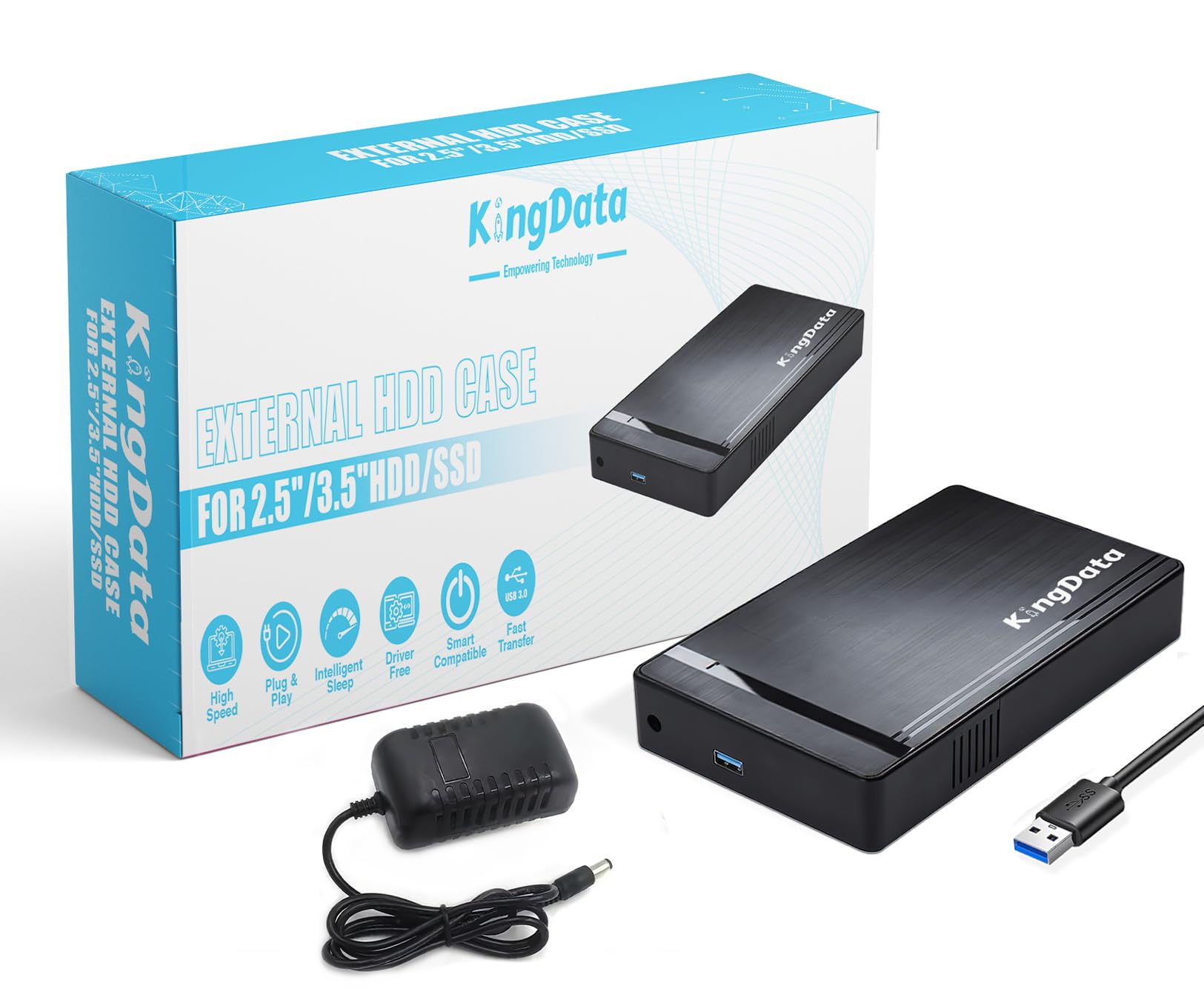 Custodia per Hard Disk KingData, Caddy USB 3.0 a SATA per SSD/HDD da 3,5 pollici con Adattatore di Alimentazione DC, Docking Station, Custodia SSD HDD Senza Attrezzi per Windows, Linux, Mac, PS4, Xbox