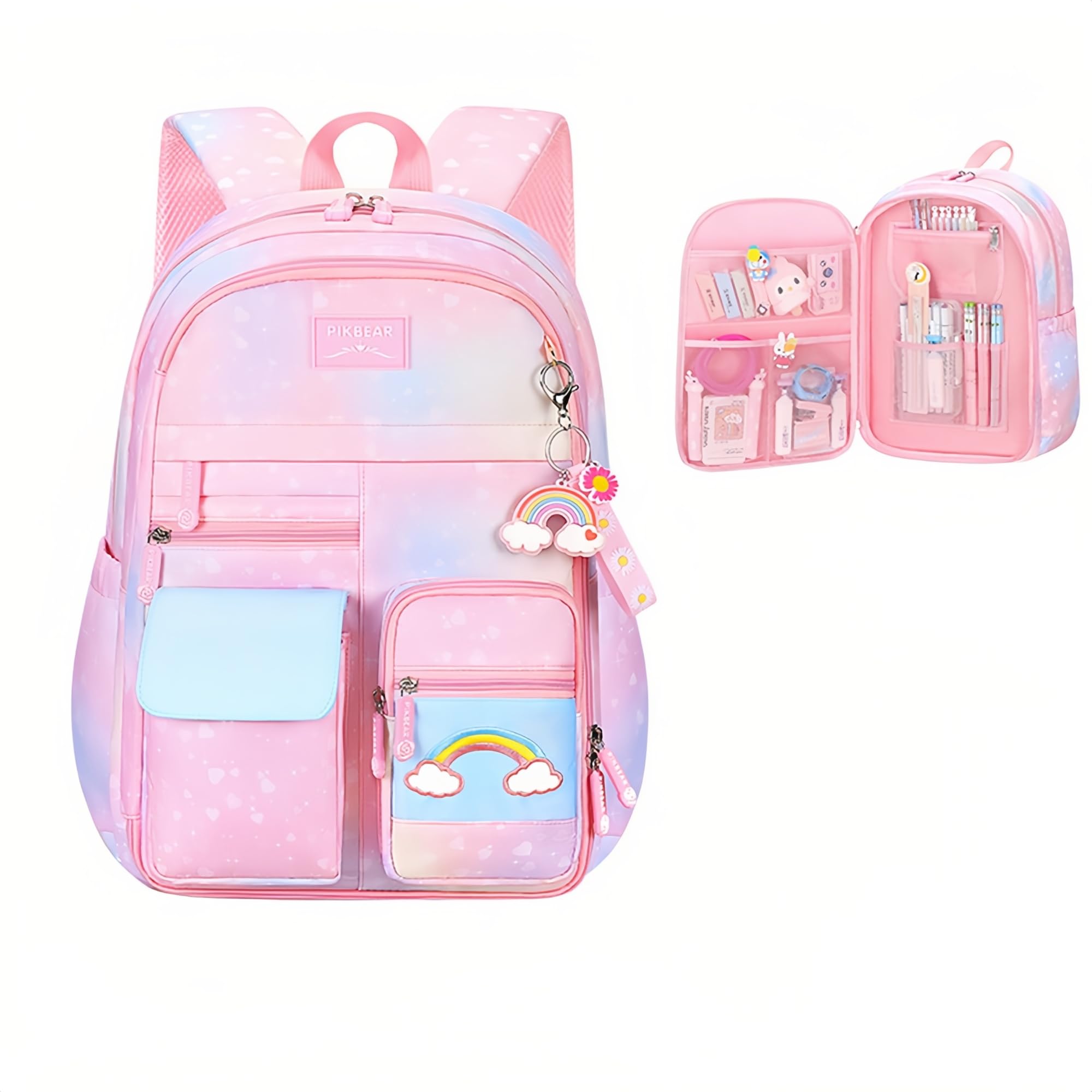 Gradient Kids Bookbag with Compartments - Cute Backpacks for Elementary School Girls