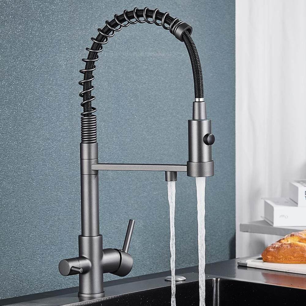 Robinet de cuisine pour eau potable pure avec douchette noire amovible