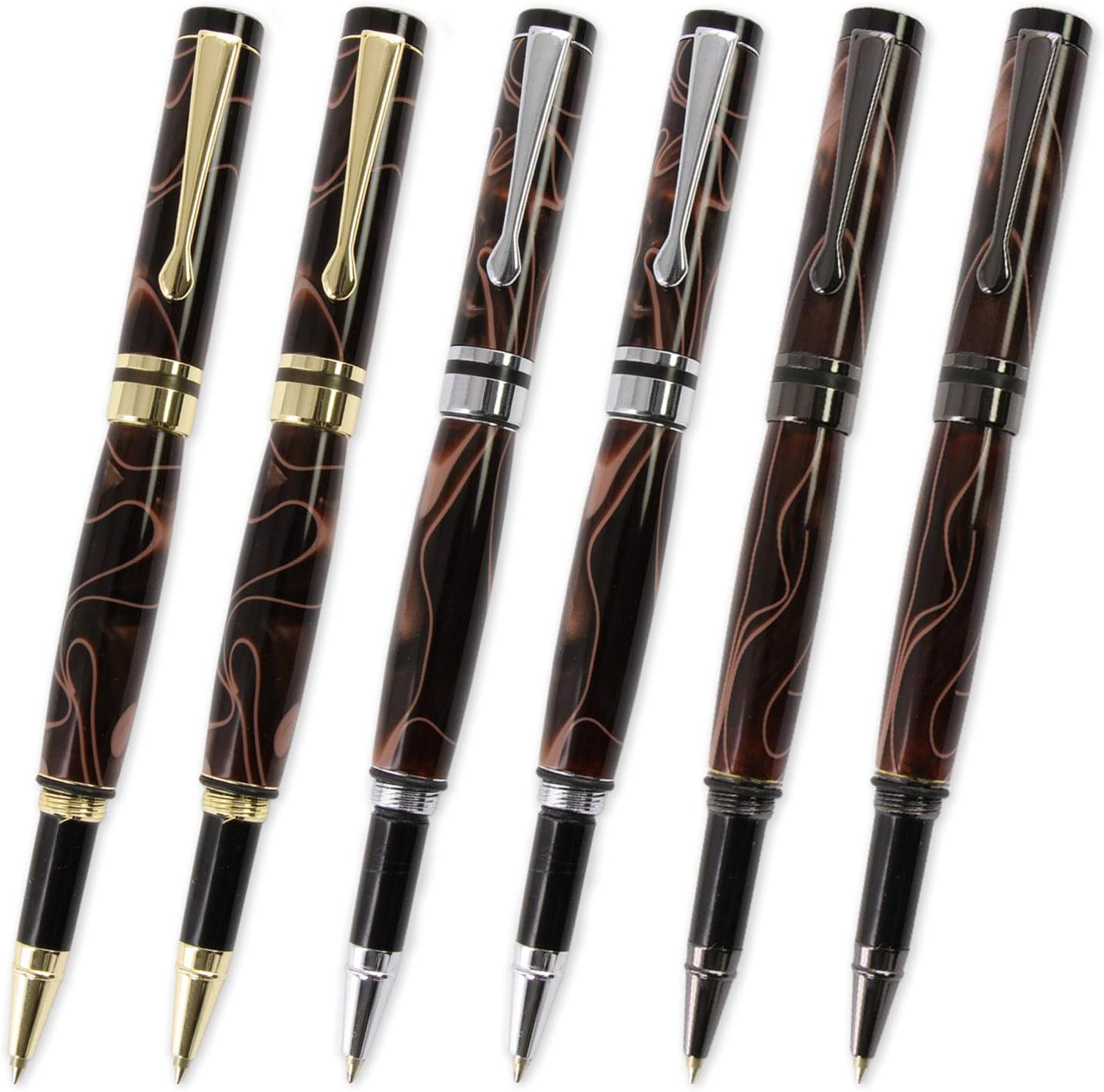 Legacy Woodturning Classic Roller Ball Pen Kit - Variety, 6 Pack, Includes 2 each of Gold, Chrome, Gun Metal