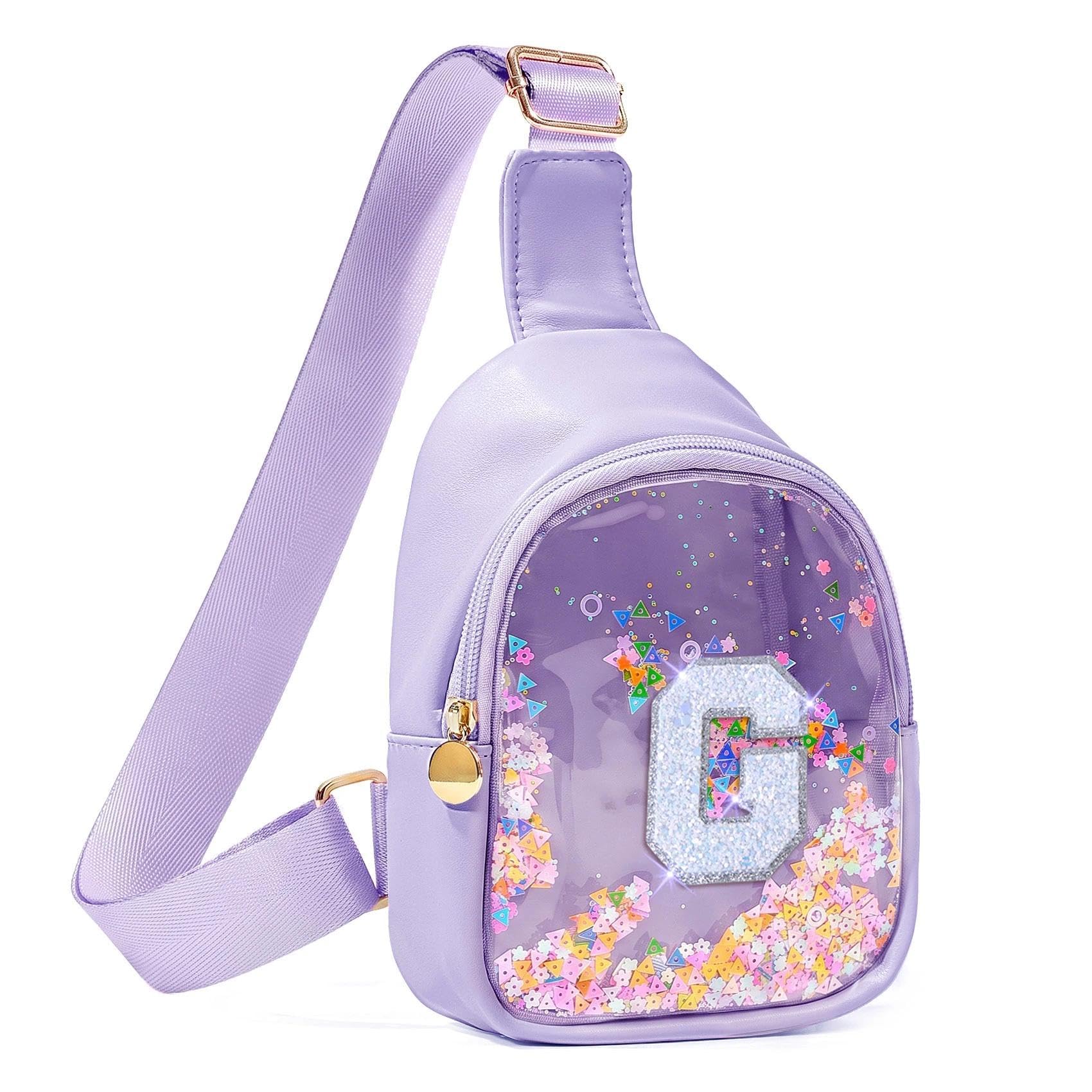 COSHAYSOO Purple Toddler Little Girls Purse 2 3 4 5 6 7 Year Old Kids Sling Bag Initial Crossbody Pouch, Cute Kawaii Travel Everywhere Daily Essentials Organizer Bag Outfit Accessories Letter G