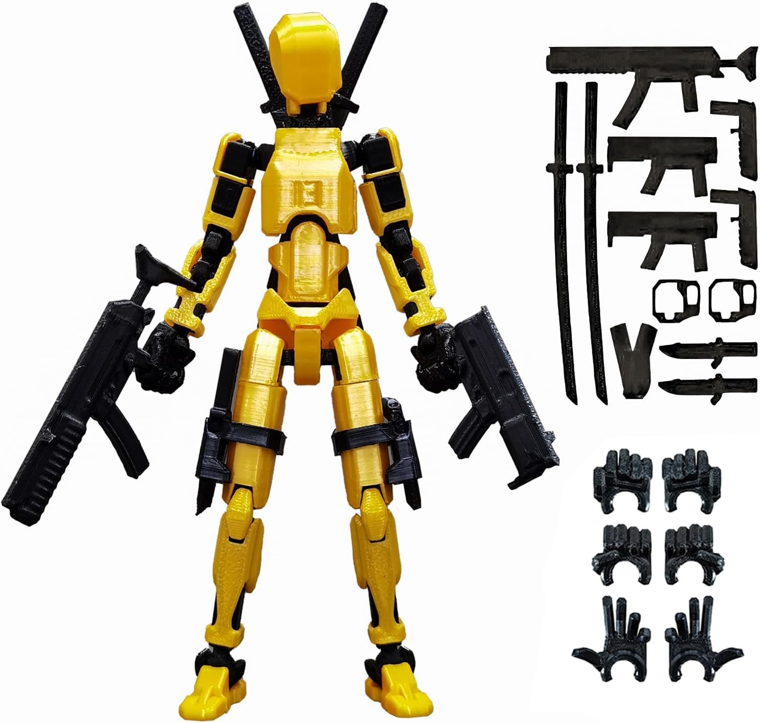 altuco (Assembled) 5.5" 3D Print T13 Action Figure with Many Weapons Multi-Joint Action Gold Dummy 13 Toy