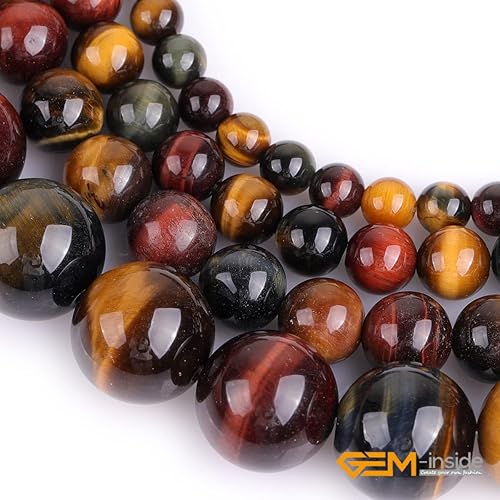 Miniatura 4 de GEM-Inside - Cuentas redondas mixtas de ojo de tigre de 0.630 in (15 pulgadas) para hacer joyas