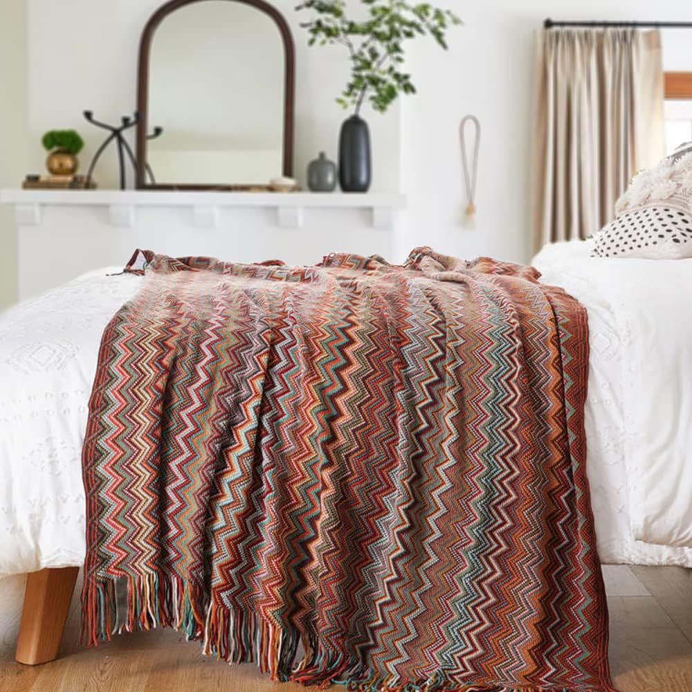 Battilo Orange Boho Blanket BATTILO HOME Boho Throw Blanket ,Rust