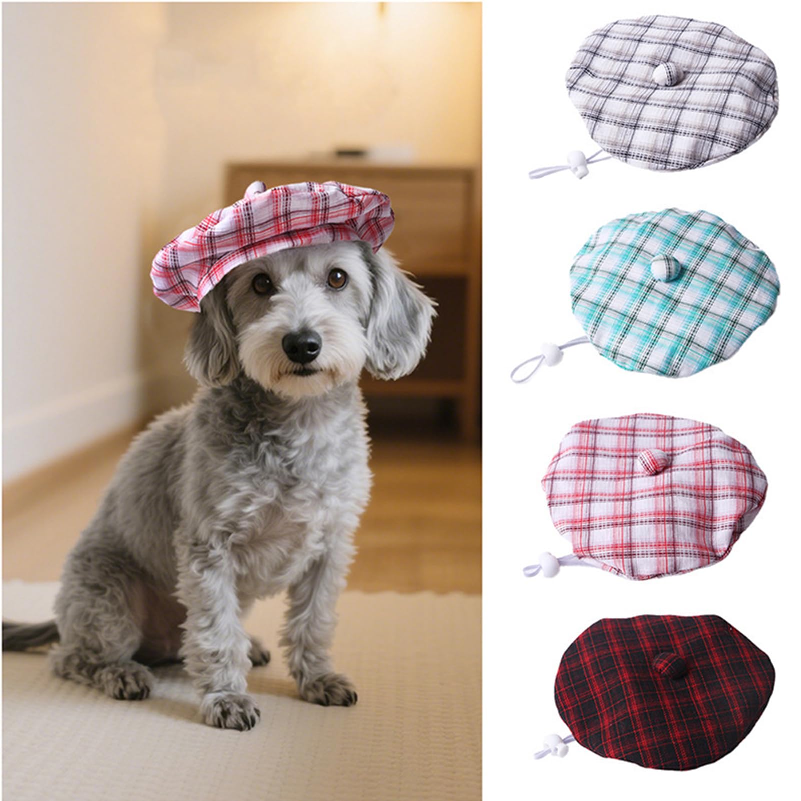 SEIS 3 Pcs Dog Berets Fashion Pet Hat French Artist Cat Cap Baseball Cap for Party Birthday Wedding Photo (S, Stripe)