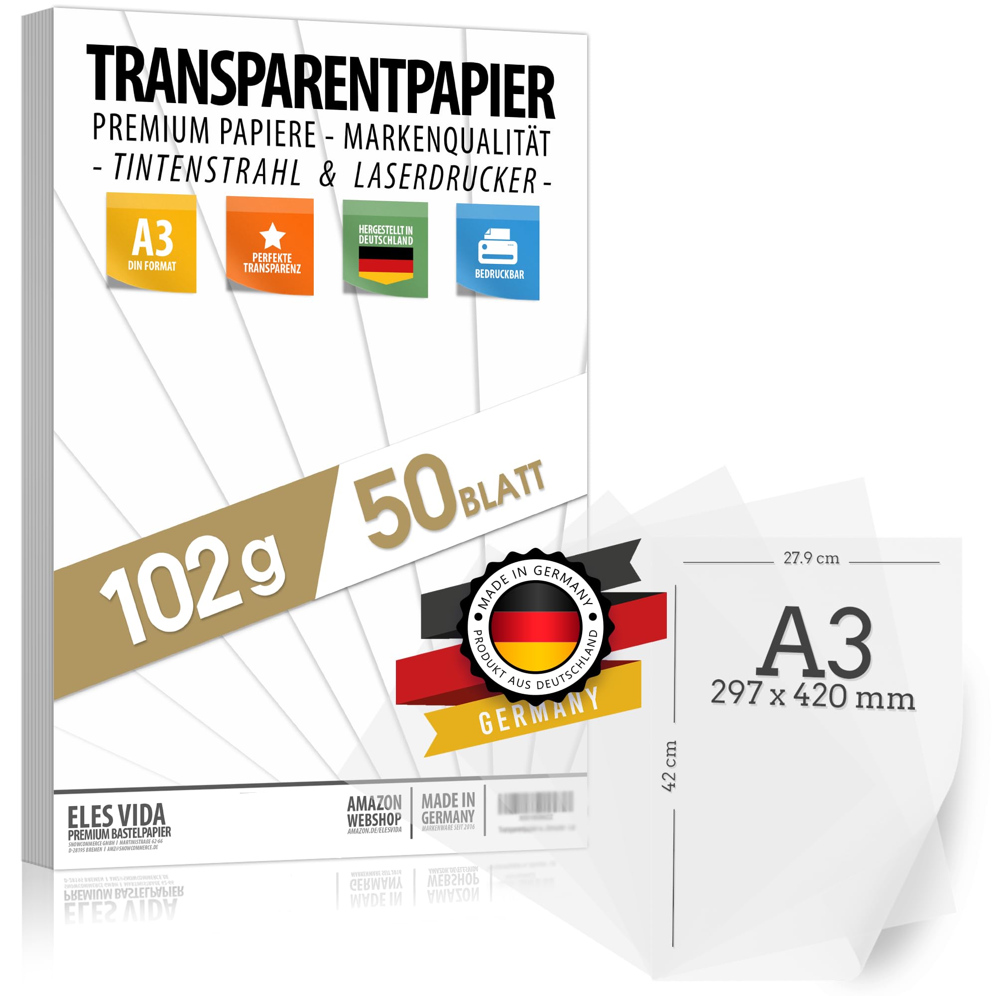 50 Blatt Transparentpapier 102 g/m² DIN A3 BEDRUCKBAR, Pauspapier Bastelpapier Pergamentpapier, Laternen selber machen – Drachenpapier zum Basteln - Bastelset Kinder - Für Laternenzuschnitte