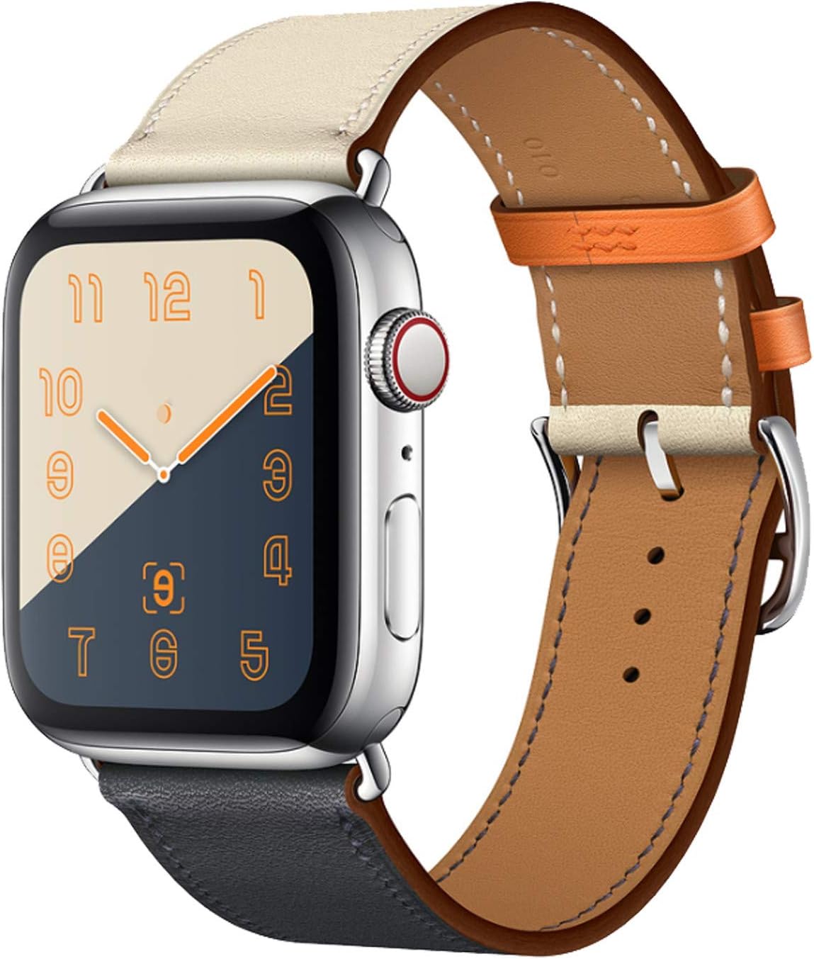 CRLIN Compatible with/Replacement for Apple Watch Band 44mm 40mm 42mm 38mm Series 5/4/3/2/1 Single Tour Replace for iWatch Strap Leather Bands (Indigo/Craie/Orange, 38/40)