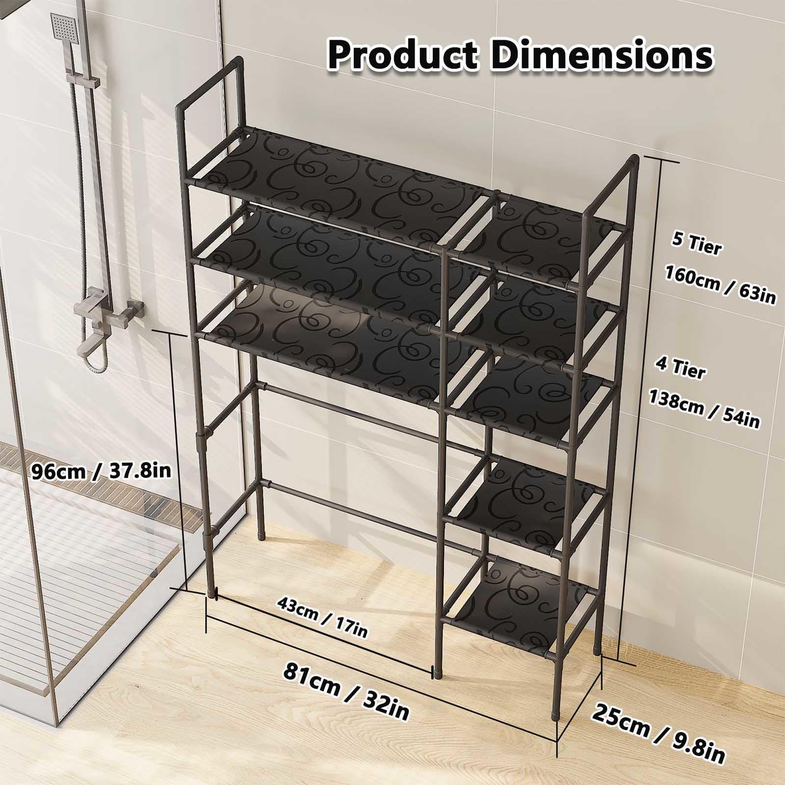 Mobile Sopra WC Salvaspazio, Scaffale Sopra Il WC Facile da Montare Salvaspazio Bagno per Piccoli Spazi,Black-5Tier