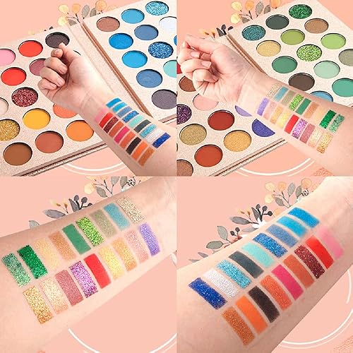 Miniatura 6 de VERONNI Paleta de sombras de ojos profesional de 65 colores, altamente pigmentada con purpurina metálica brillante mate, ultra mezclable, color