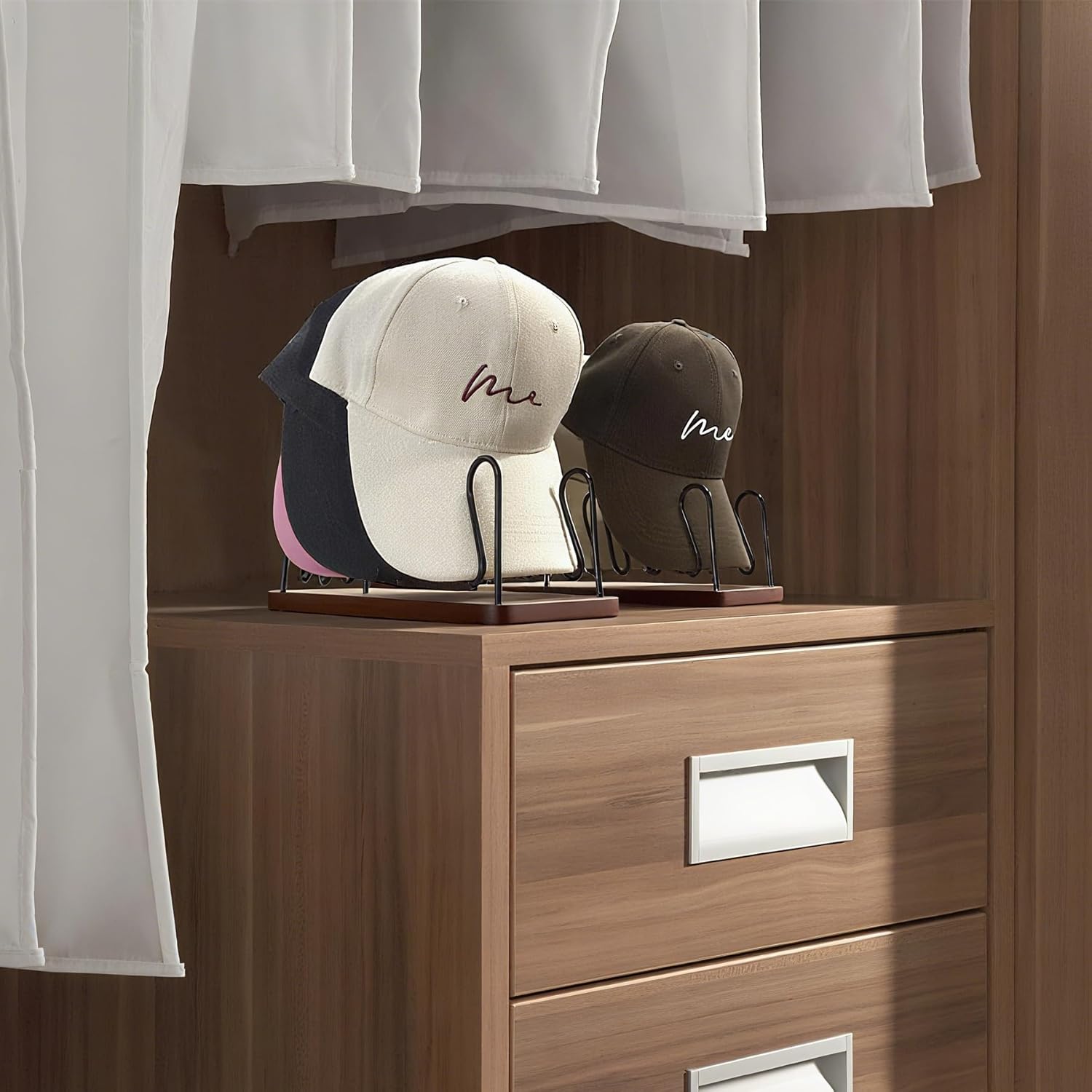 UdoUto Hat Organizer -2 PacK | Wood & Metal Hat Rack Holds 14 Caps | Space-Saving Closet Shelf Organizer for Bedroom, Dresser, Entryway