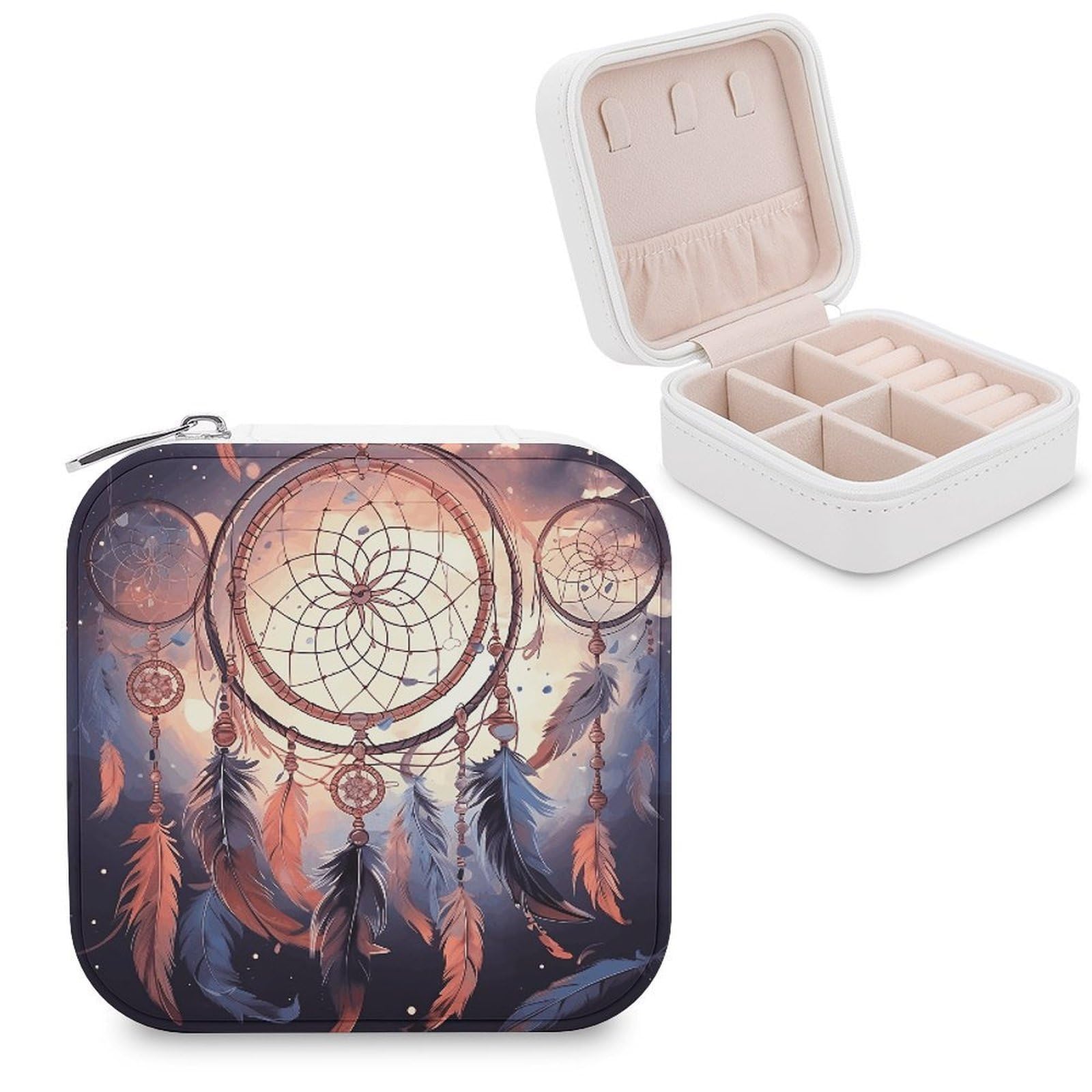 VstaDank Native American Dream Catcher Jewelry Box for Women Custom Travel Jewelry Case Personalized Travel Jewelry Boxes Small Portable Jewelry Organizer Box for Rings Necklaces Bracelets Earring