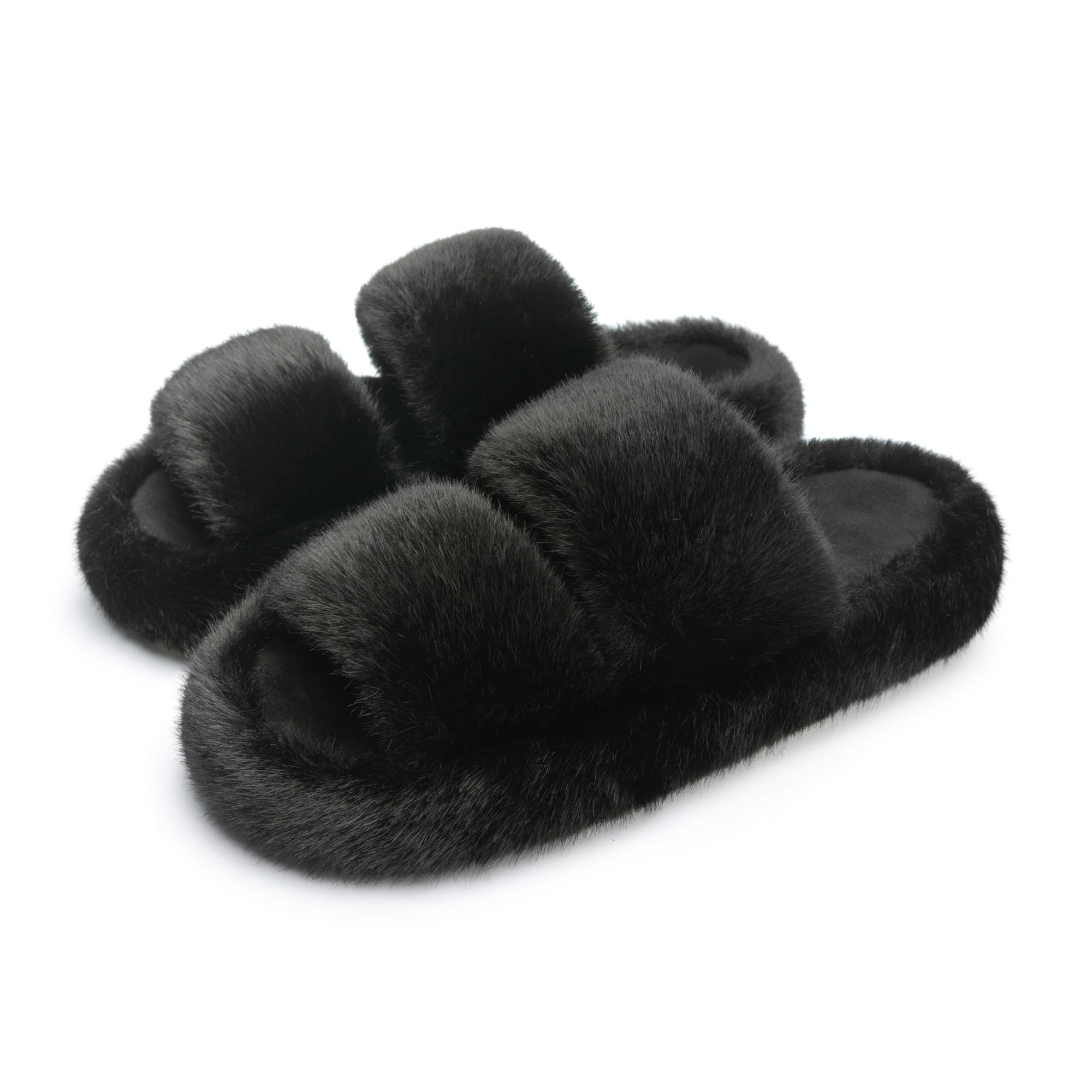 Chantomoo Women's Slippers Memory Foam Slippers for Women Fuzzy Comfy Faux Fur House Furry Indoor Open Two Bands Gift Slippers