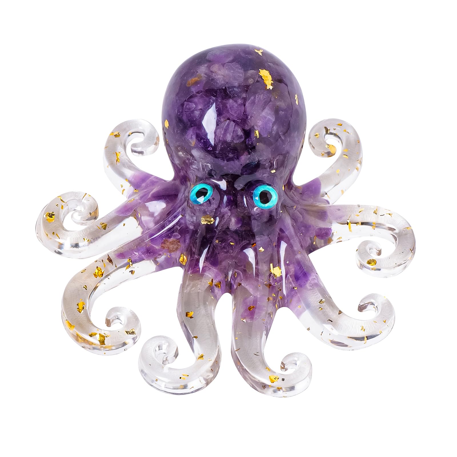 RJINGSHI Octopus Decor Aquarium Amethyst Gravel Decorative Resin Glass with Natural Crystal Stone Marine Animals Fish Tank Ornaments Statue Healing Home Decor Ladies Gift 3.93"