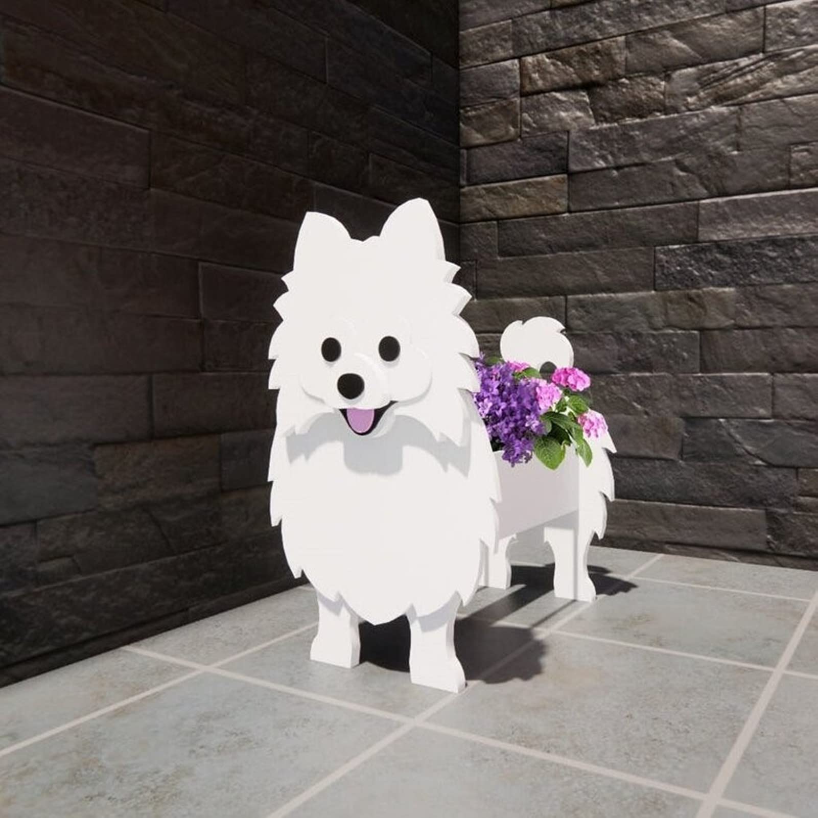 Onecen Big Dog Planter PVC Animal Plant Pots Outdoor Indoor Garden Office Home Decor Planters Holder for Succulent Flower Large Plant Flower Pots Outside (White Pomeranian) - Image 2