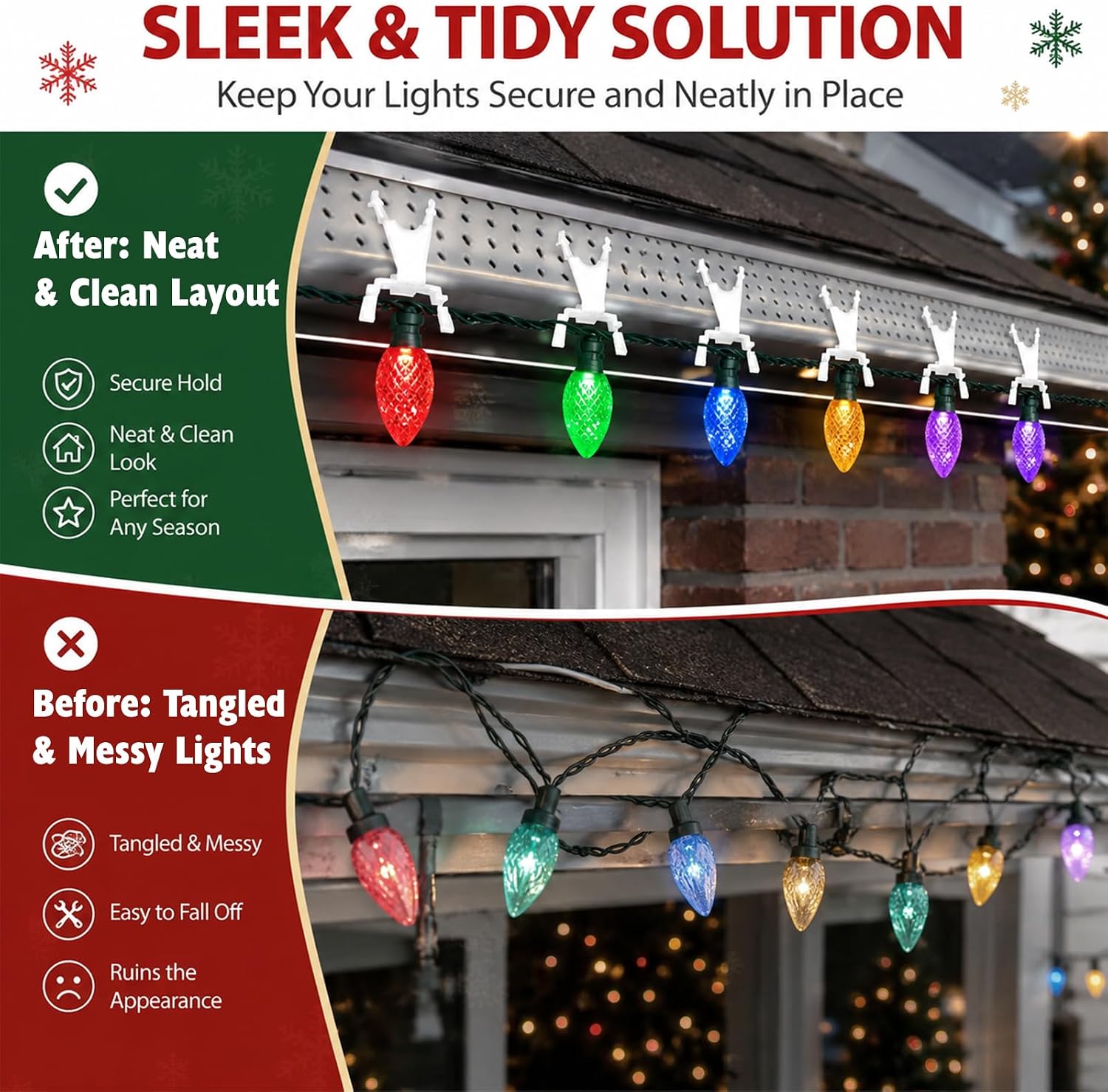 60 Pcs Christmas Gutter Light Clips for Hanging Outdoor Lights