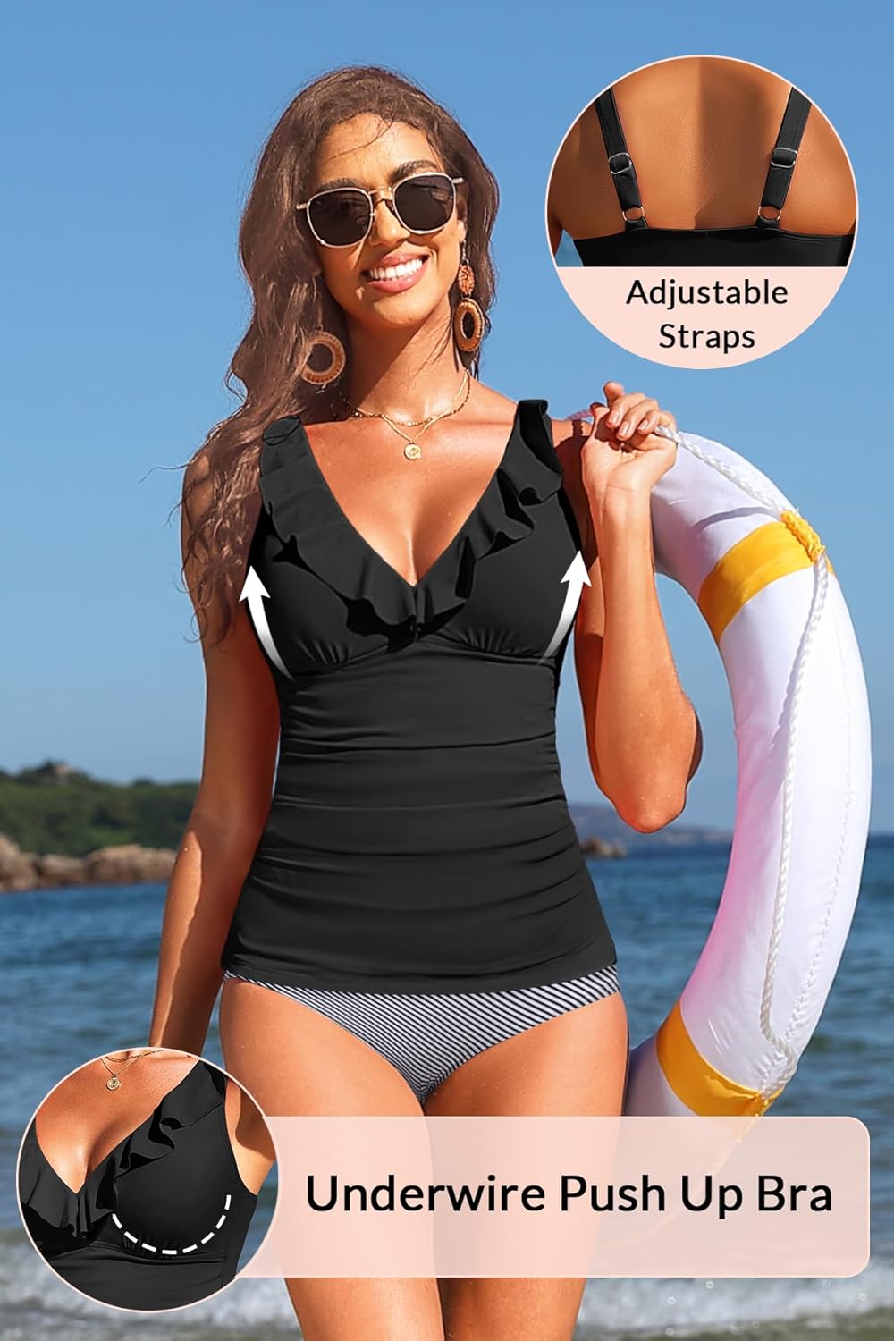 Women's Underwire Tankini Top Only - Tummy Control Bathing Suit Top Ruffle Swimsuit 2025 - Image 5