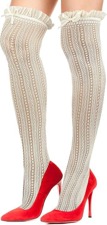 Benefeet Sox Thigh High Socks for Women with Bow Ruffle Frilly Long Knee High Stockings Cute Sexy Sheer Stockings