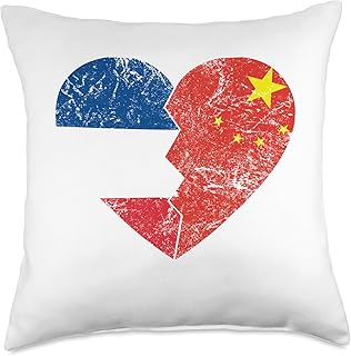 Chinese French Flags Heart | France China Roots Vintage Throw Pillow