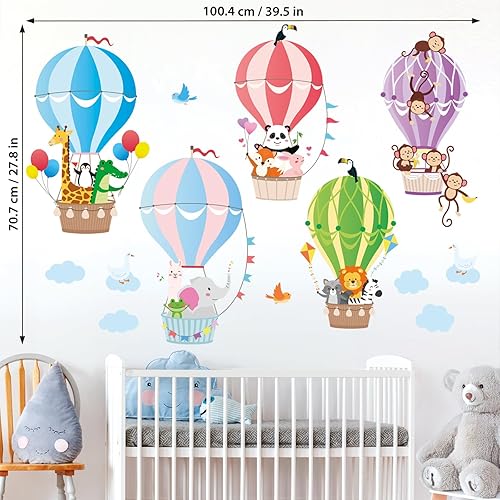 Miniatura 6 de DECOWALL BS-104 - Calcomanías de pared para globos de aire caliente, calcomanías de nubes de animales para niños, habitación de bebé, sala de