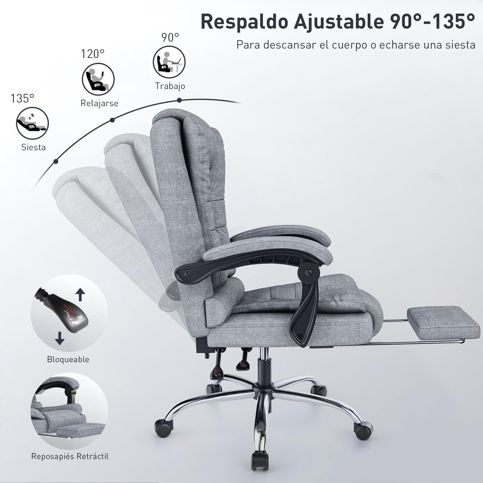 naspaluro Silla de Oficina con Reposapiés, Ergonómica Silla Ejecutiva con Respaldo Alto, Altura Ajustable, Silla Giratoria, Computadora Silla Reclinable, Gris