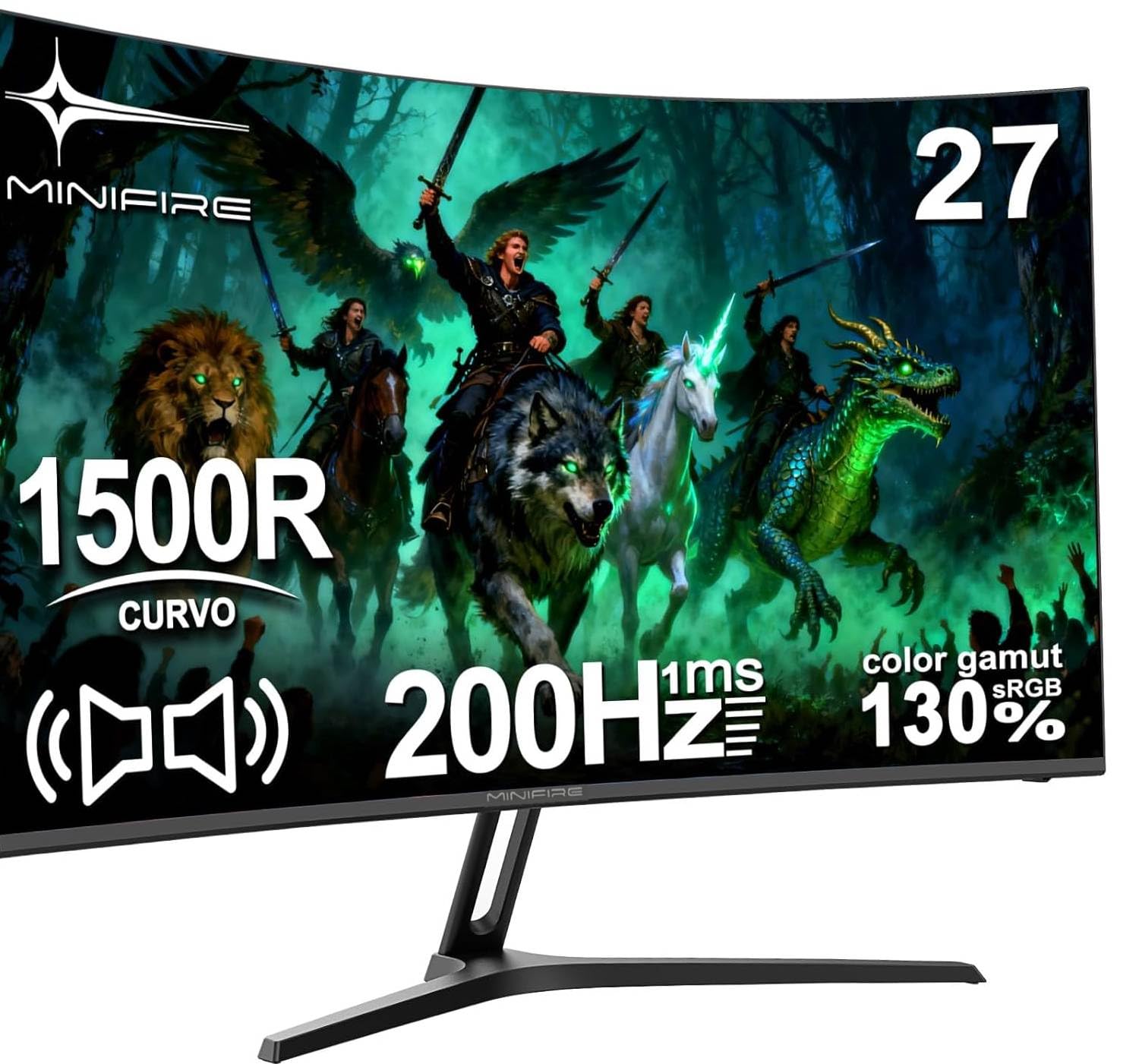 Minifire Gaming Curved Monitor 27 Pollici MFG27C1 200Hz 1Ms 120% sRGB Monitor con Sprecher 1920 * 1080 VA Panel (MFG27C1 con cavo HDMI)
