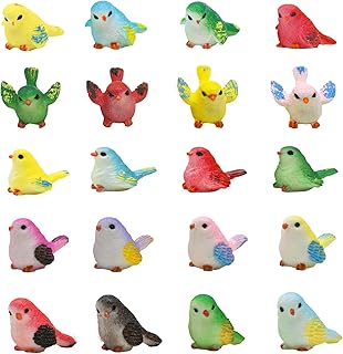 20Pcs Miniature Bird Figurines Mini Colorful Birds Figures Realistic Animal Cake Topper for DIY Fairy Garden Dollhouse Micro Landscape Bonsai Terrarium Crafts