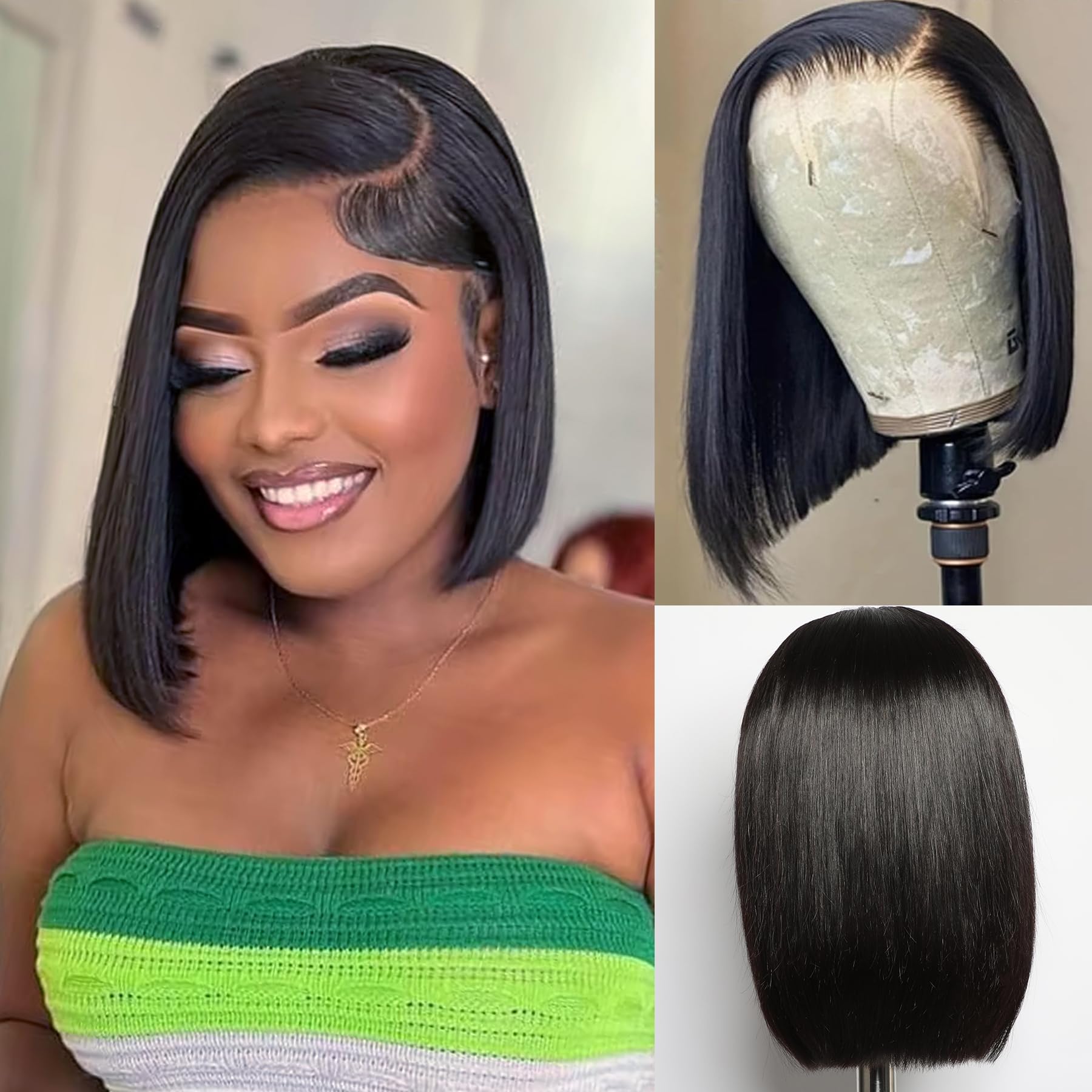 GIRLOFDREAMS 13x4 Bob Wig Human Hair Natural Color Straight Lace Front Wigs Glueless 180 Density Pre Plucked with Baby Hair Brazilian Remy Short Hair Transparent Lace Frontal Wigs for Black Women - Image 3