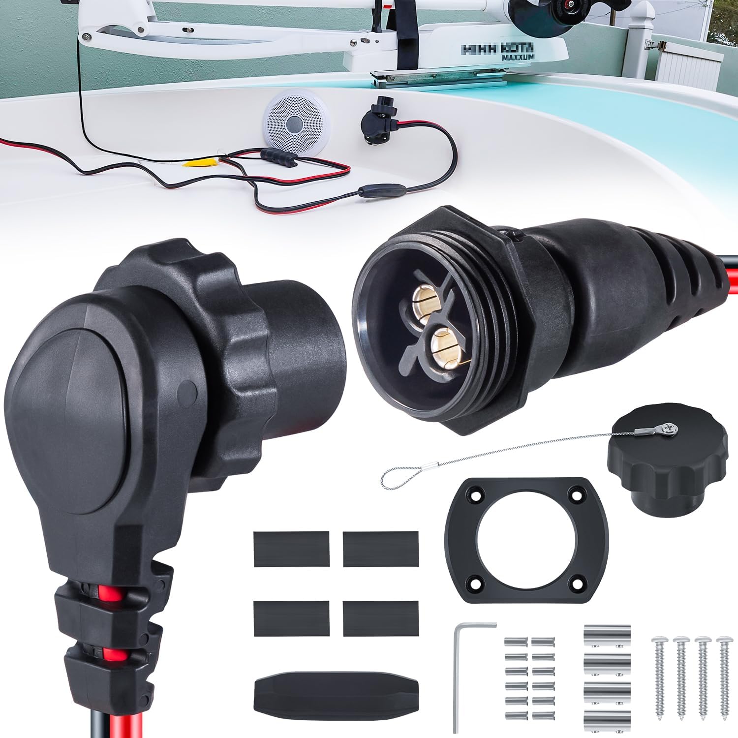 1865120 MKR-28 Trolling Motor Plug and Receptacle For Minn Kota Freshwater and Saltwater Marine Boat Battery Accessory Male Female Connector Socket Waterproof Heavy Duty 8AWG Rated To 60A Up To 48V