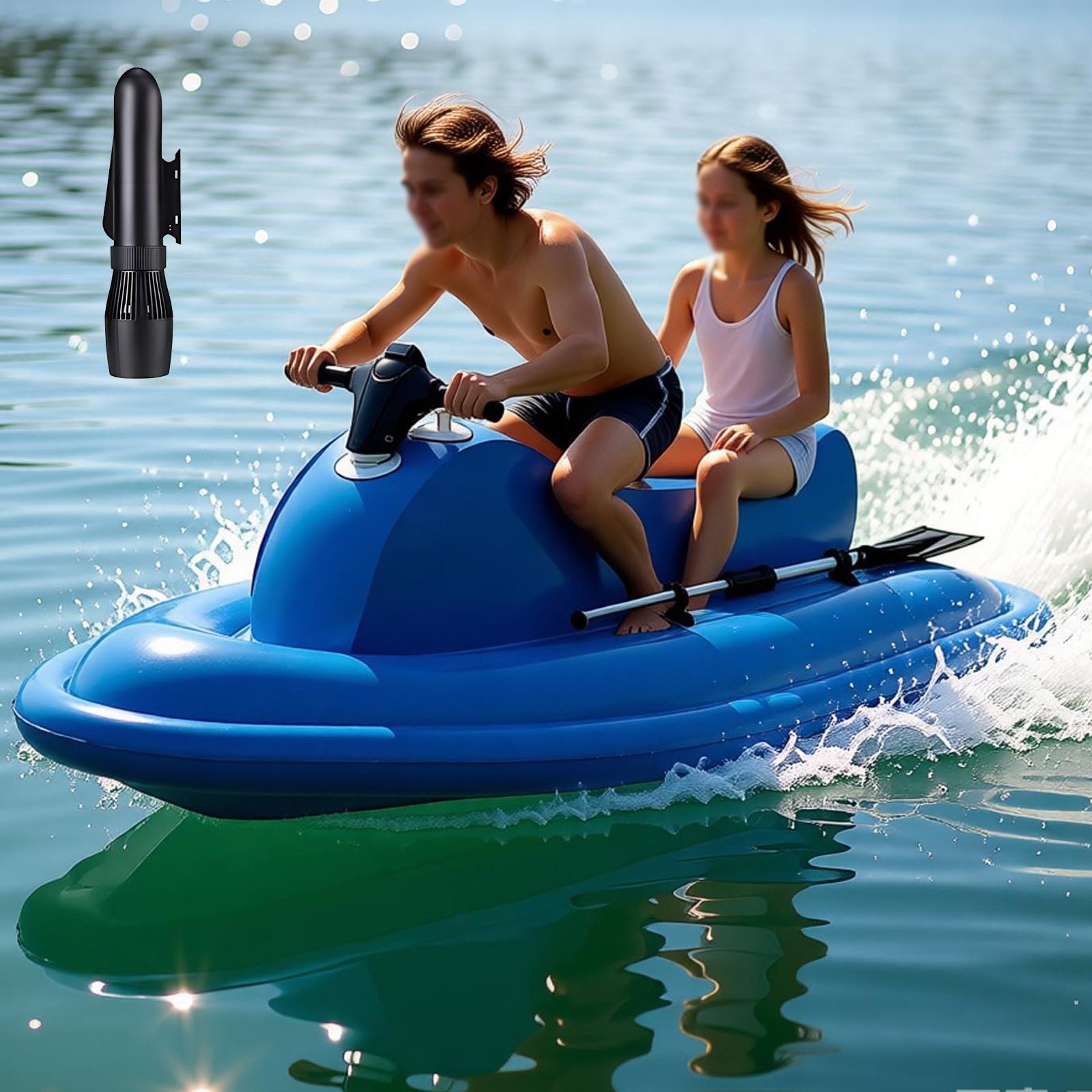 LwiftGal Wave Surf Boat Jet Ski, Inflatable Jet Boat, Diving Underwater Scooter(Optional), 500W Brushless Motor, 7 km/H for Adults and Kids Sea Diving Swimming Equipment Blue-500W16AThruster