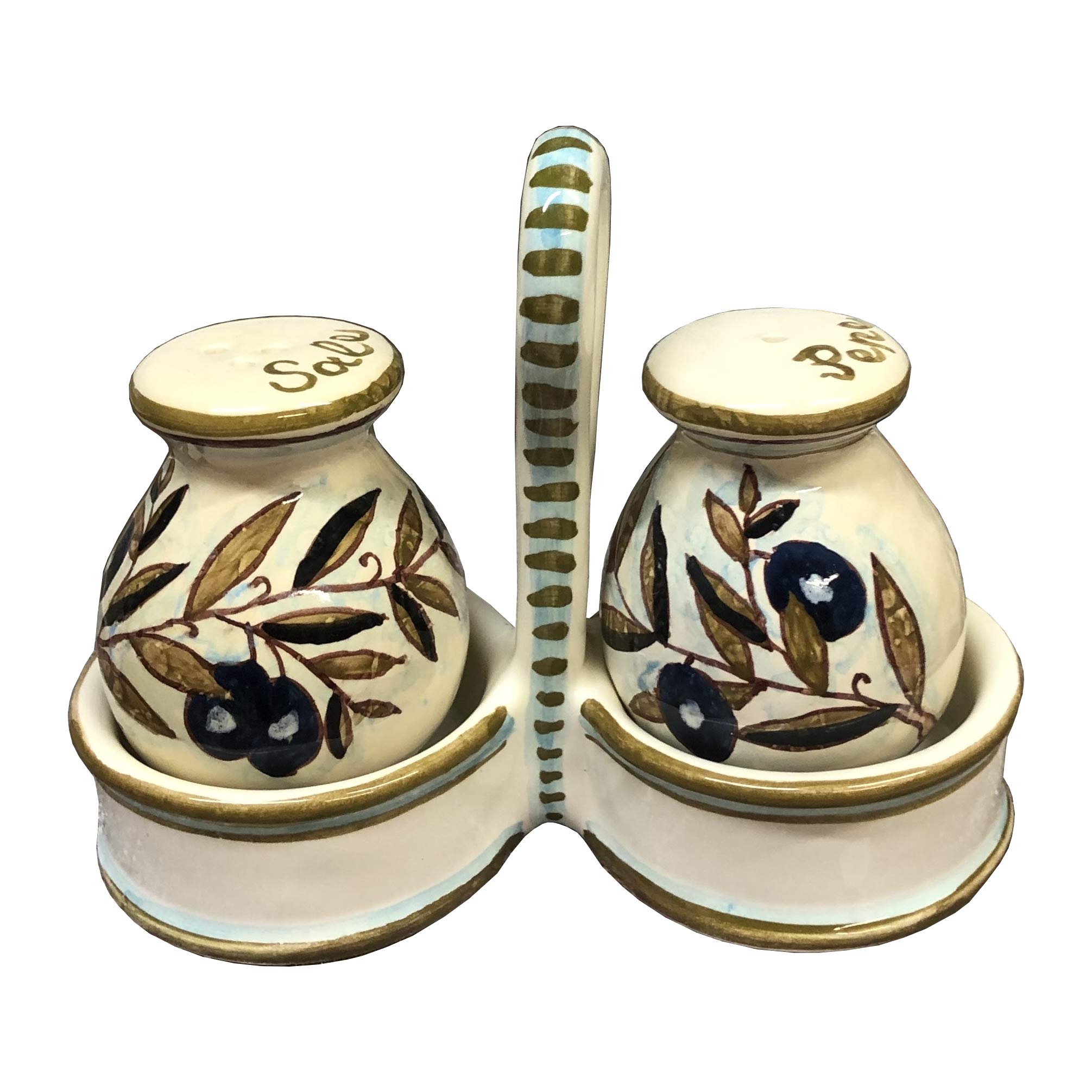 CERAMICHE D'ARTE PARRINI - Italian Ceramic Set Salt and Pepper Shakers Pots Art Pottery Hand Painted Decorated Country Olives Made in ITALY Tuscan