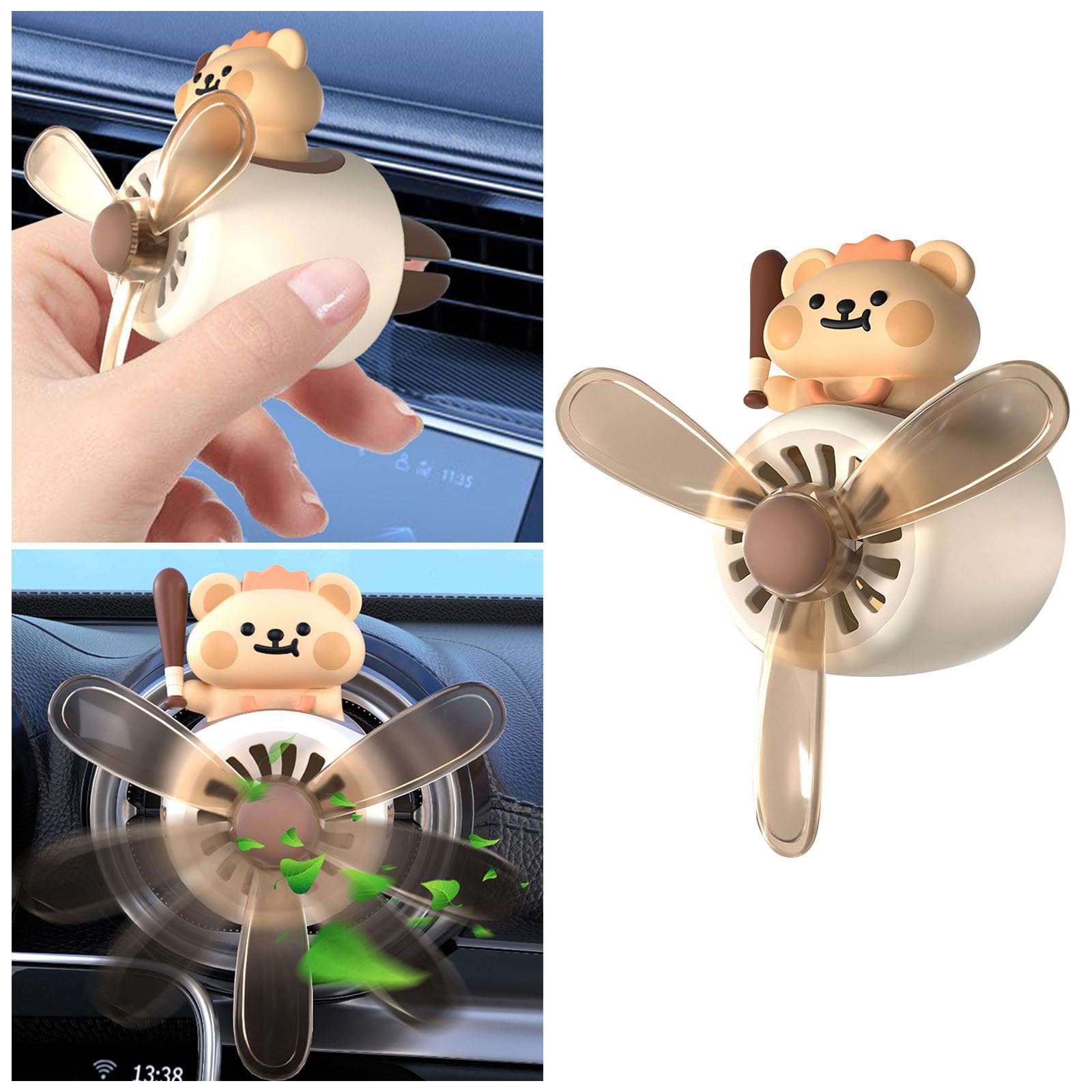 Deodoranti per auto a forma di anatra, con clip per bocchetta dell'aria, con clip per bocchetta dell'aria, decorazione rotante per diffusore per auto, con 2 confezioni di compresse di ricambio (beige