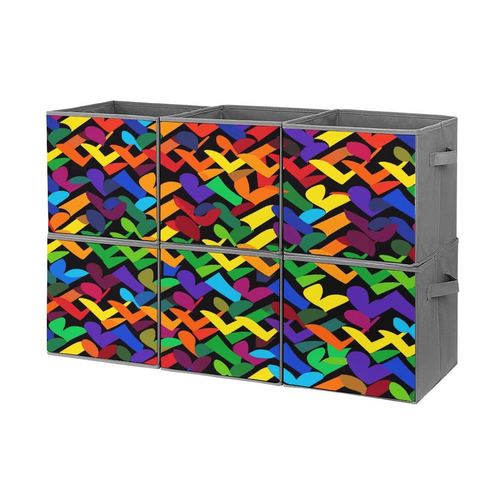 Fekiloot Style Gay Pride Rainbow Storage Bin For Foldable And Handles,Closet Organizer Of 6-Pack Stackable,Storage Box For Living,Room, Office,Bedroom,Closet