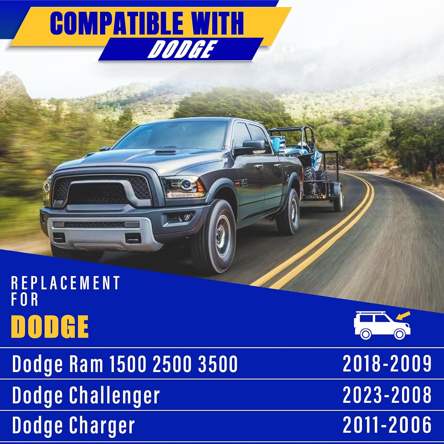 22" 22" Front Windshield Wiper blades Replacement for Dodge Ram 1500/2500/3500 2009-2018,Challenger 2008-2023,Charger 2006-2011,Premium All-Season Replacement Automotive Windshield Wipers