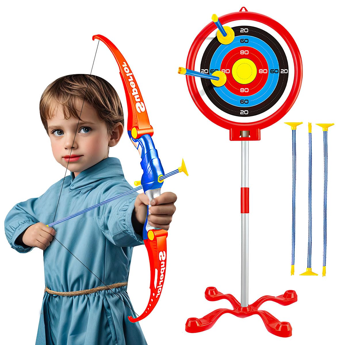 Extra Large Bow and Arrow Archery Toy Set for Kids Toys for 4+ Year Old Children Target, Arrows Indoor Outdoor Toys Playset Fun Activity Game