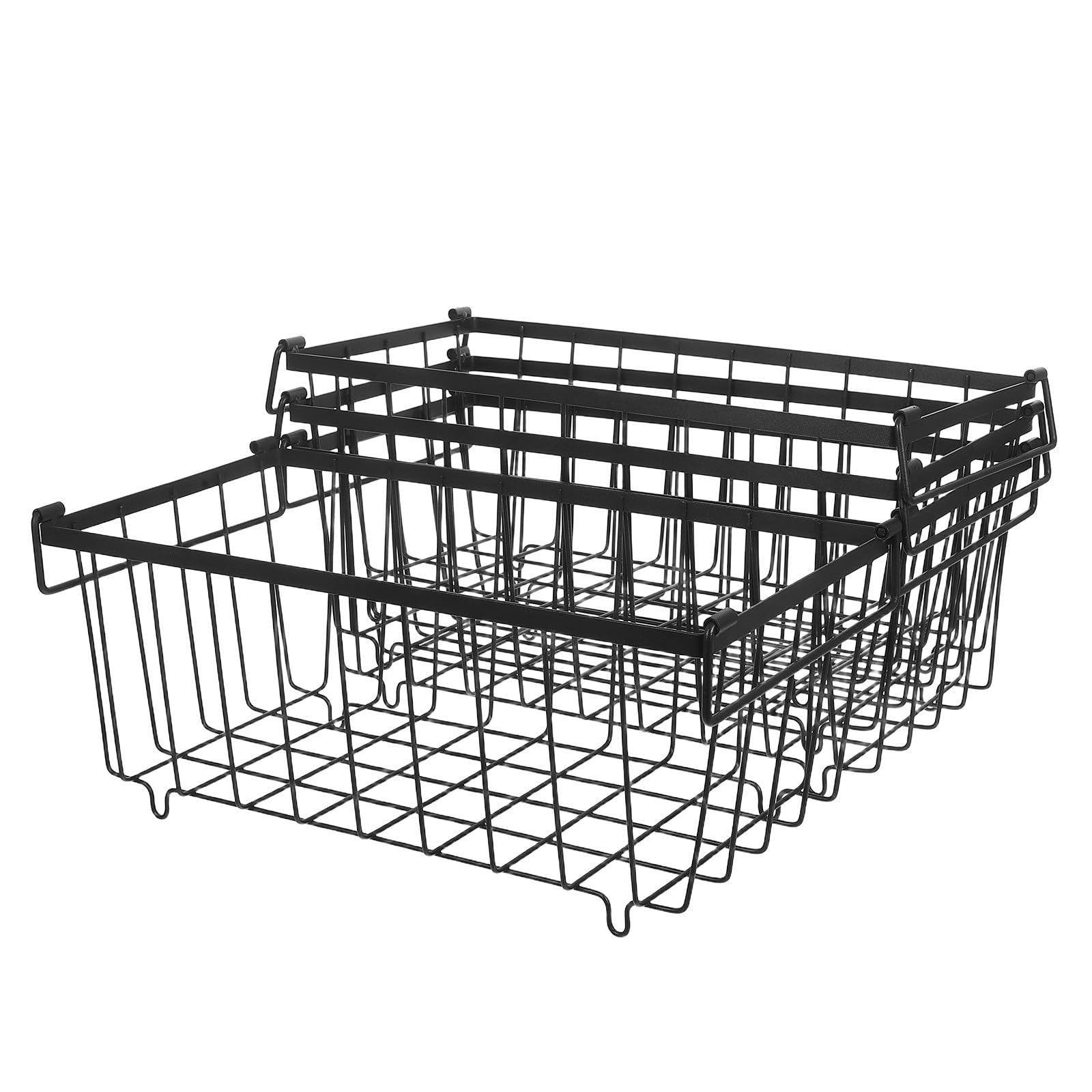 Ipetboom Organizador de Almacenamiento para Congelador de 4 Piezas con Asas Ergonómicas, Cestas de Hierro Negro para Optimización de Espacio en Refrigerador y Cocina