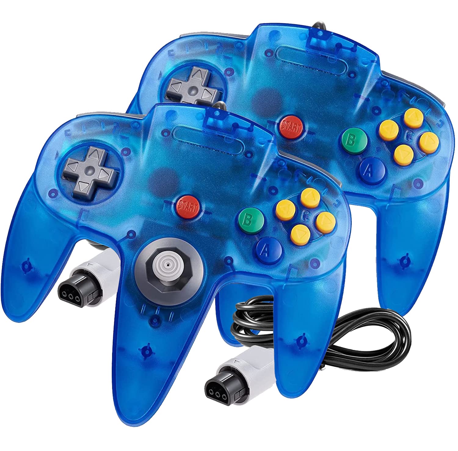 MODESLAB 2 Pack Classic 64 Controller, MODESLAB 64-Bit Wire Gamepad Joystick Controller For 64 [Plug & Play] - Blue/Blue