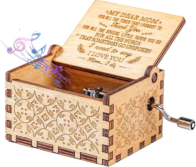 Wood Music Box Hand Crank Music Boxes You are My Sunshine Manual Wooden Laser Engraved Vintage Music Box Great Gift for Mothers Day/Birthday/Christmas Home Decoration Crafts(Daughter/Son to Mom)
