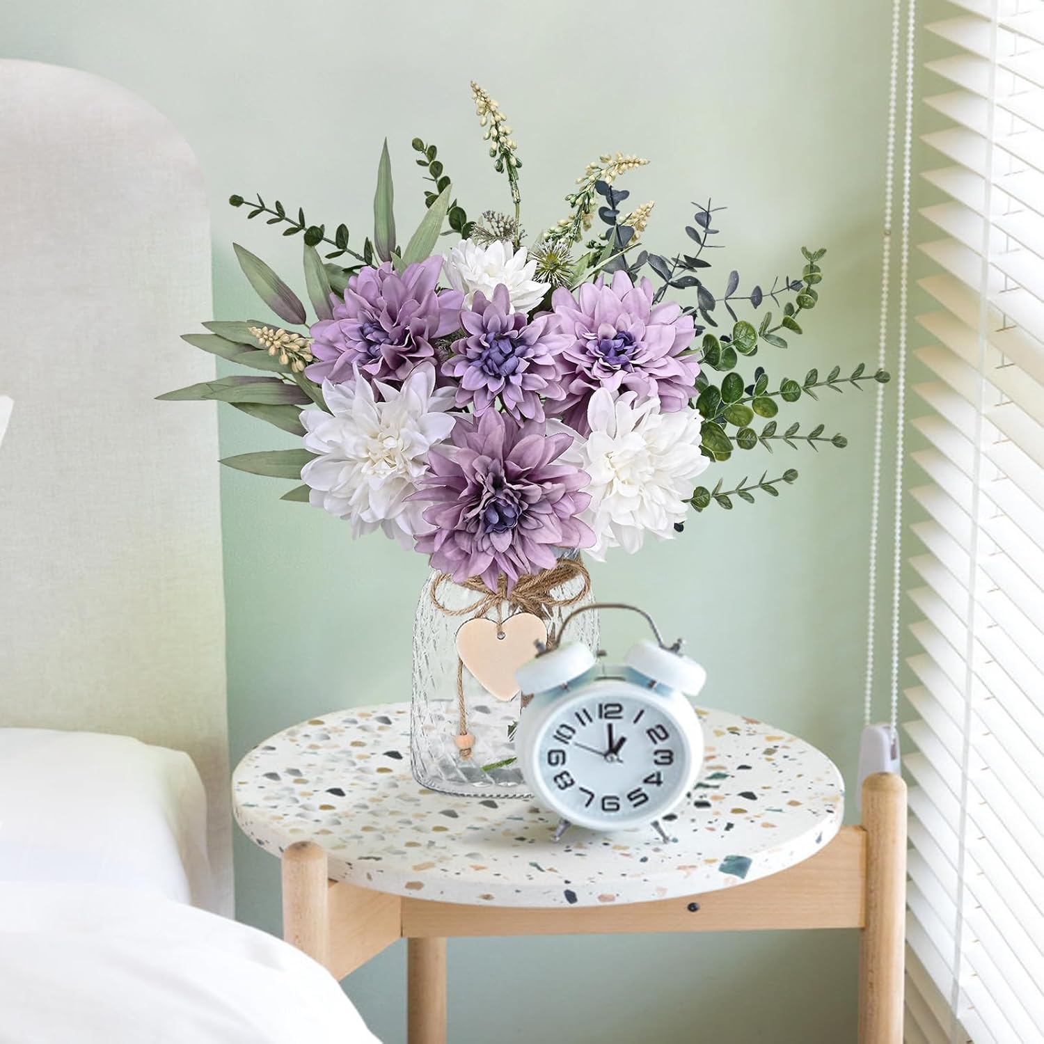 MARTINE MALL Fake Flowers in Vase, Faux Flowers in Vase, Dahlia Artificial Flowers in Vase Centerpiece Table Decorations Artificial Flower Arrangement for Home Dining Room Office Farmhouse - Image 5