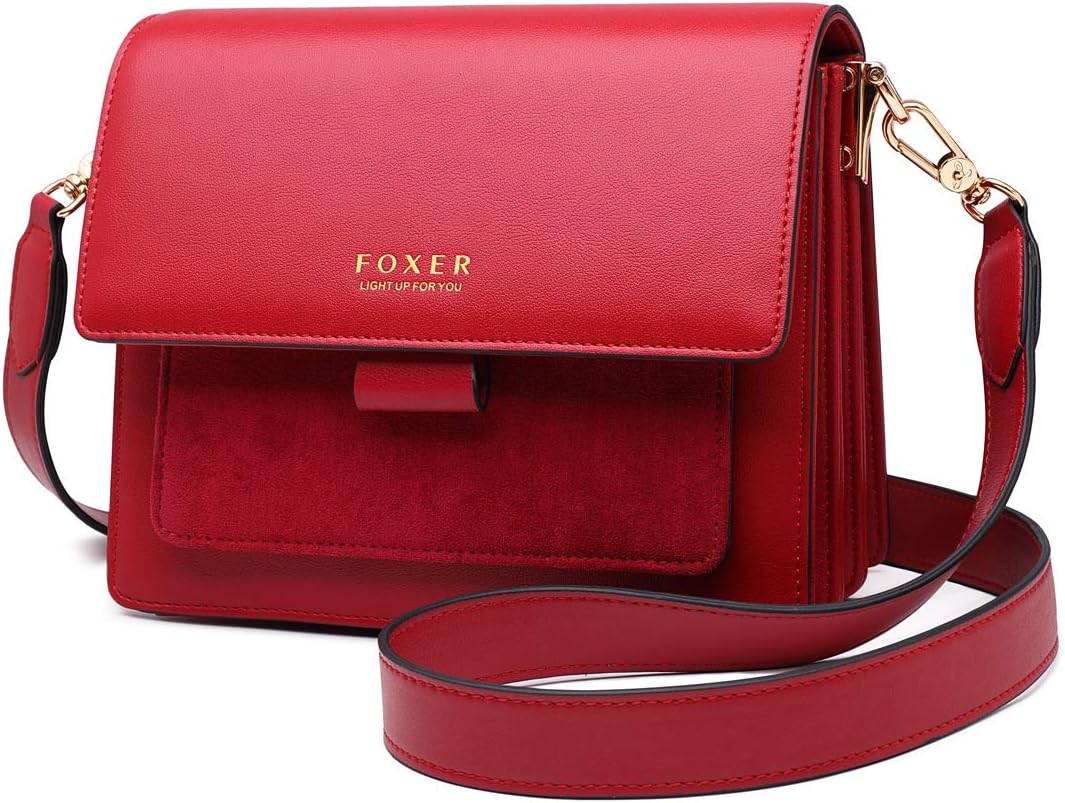 Leather Small Crossbody Bags for Women, Genuine Leather Mini Ladies Shoulder Bag Women's Minimalist Fashion Messenger Bags Satchel Handbags Girls Cell Phone Purses with Adjustable Shoulder Strap (Red)