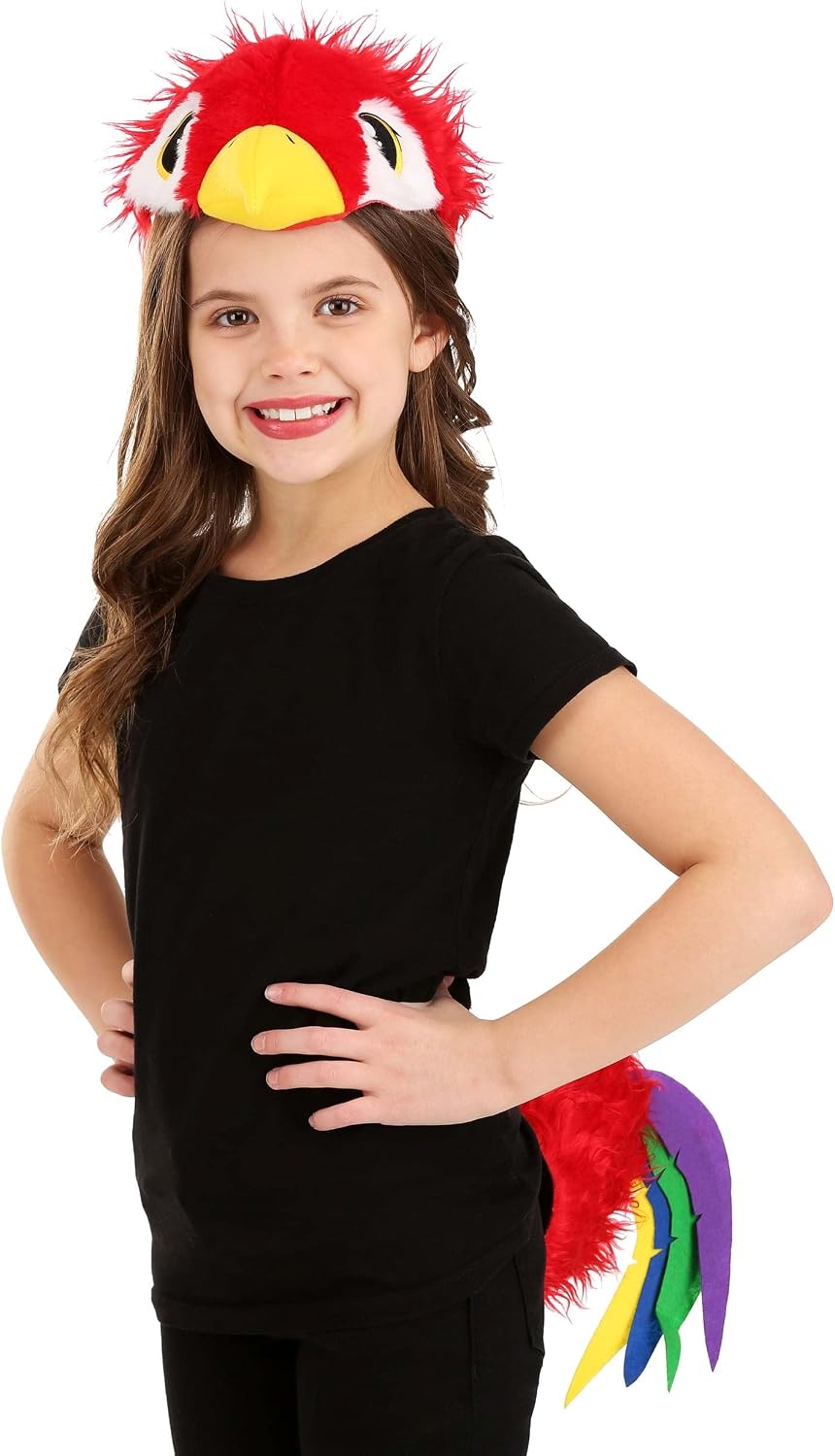 Parrot Costume Accessory Kit - Soft-Sculpted Headband and Tail with Felt Feathers