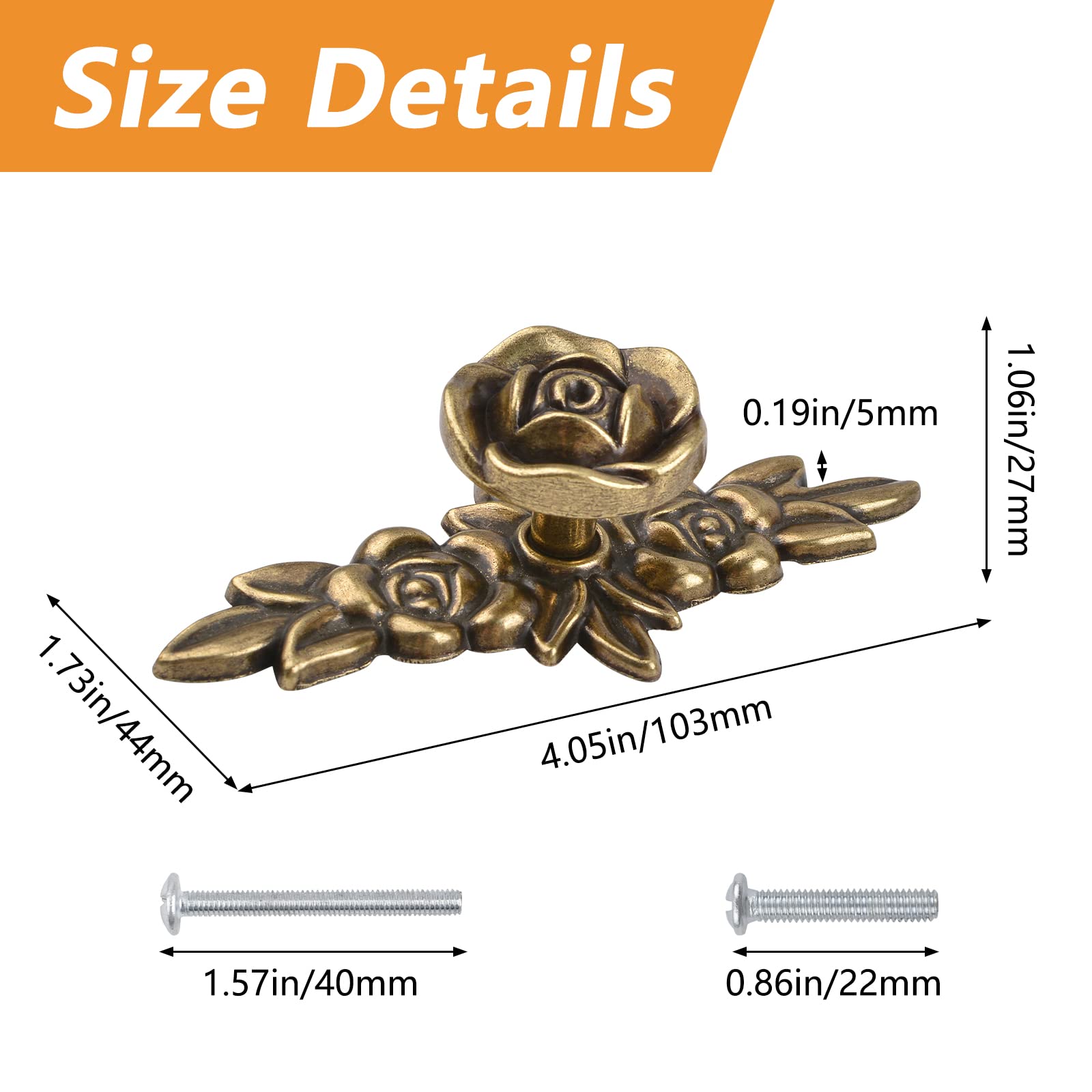 BSTKEY Lot De 5 Boutons De Tiroir En Forme De Rose Pour Placard, Armoire, Commode Avec Plaque, Boutons De Meubles Décoratifs Pour La Maison (100 Mm, Argent Vieilli