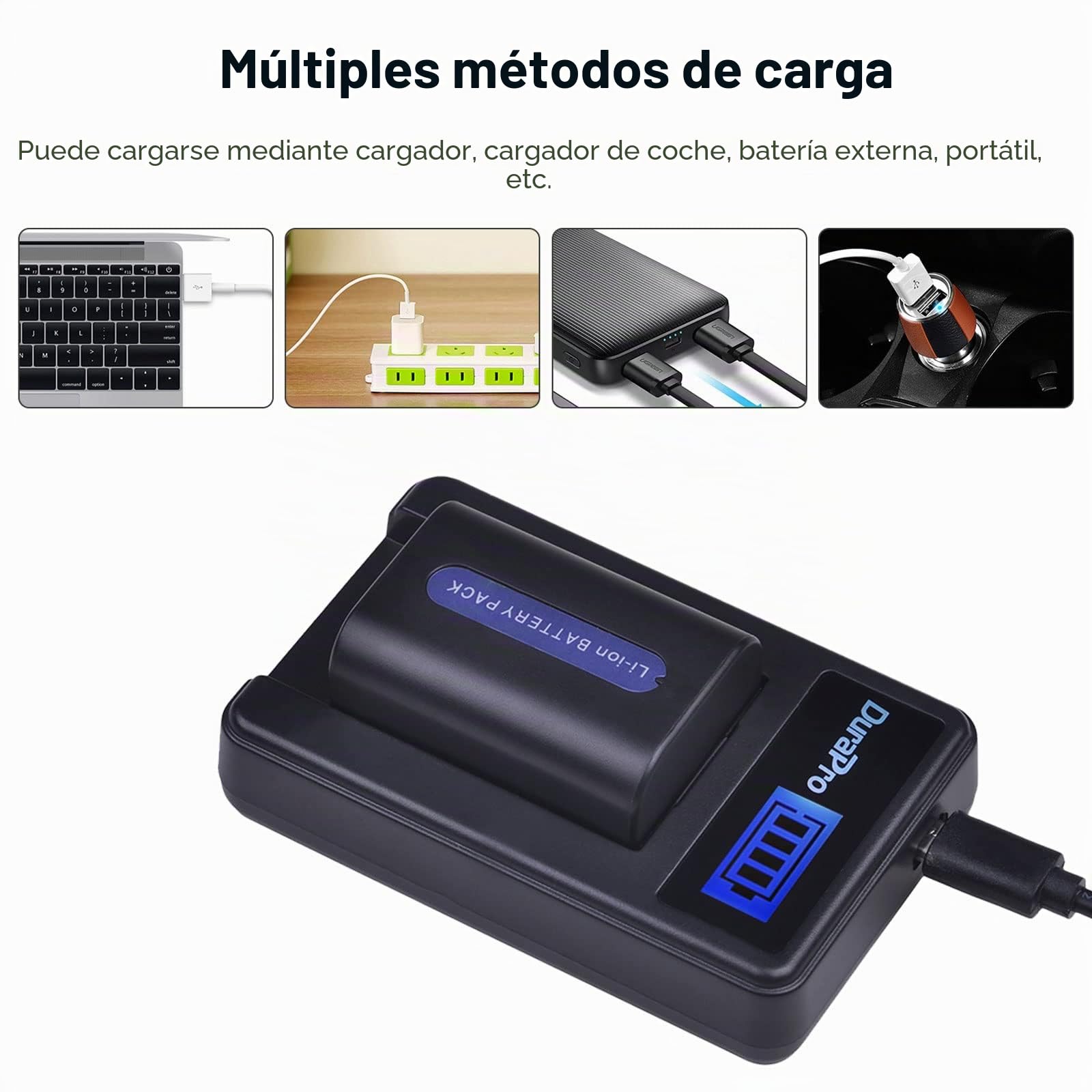 DuraPro 2 baterías NP-FH5 NP FH5 + Cargador de batería USB LCD para Sony NP-FH3, NP-FH4, NP-FH5, NP-FH6, NP-FH7, NP-FH1; Serie H; Sony DCR-SR32, DCR-SR33,DCR-SR35,DCR-SR36,DCR-SR48,DCR-SR52 Cámaras