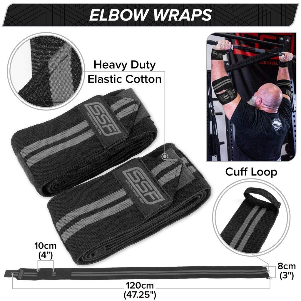 SERIOUS STEEL FITNESS Powerlifting Elbow Wraps (Pair) - 120 CM (47 inches)