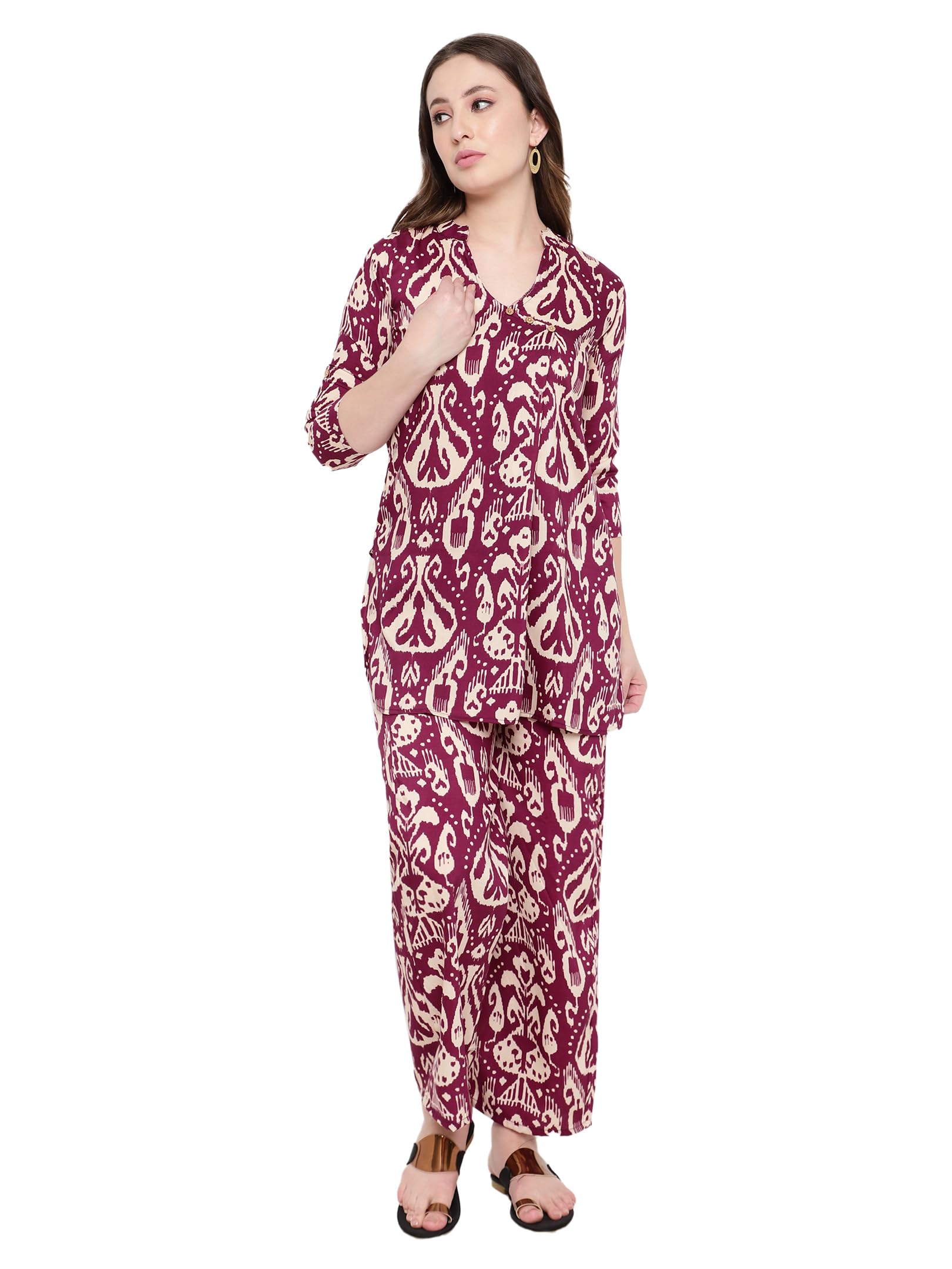 Shasmi Women's Dress Batik Magenta V-Neck Co-Ods Set For Women (Co-Ods 97 Batik Magenta S)