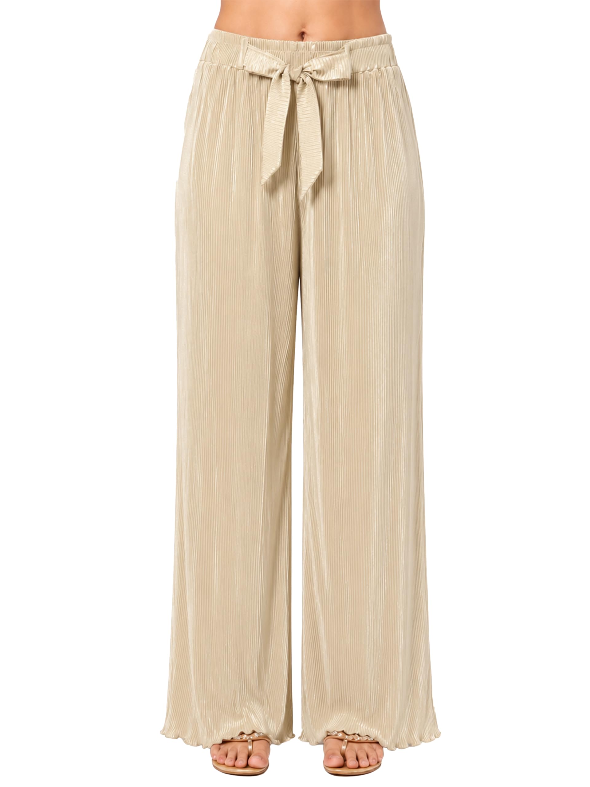 womanista Satin Pleated Wide Leg Palazzo Pants for Women | Relaxed Fit Drawstring Trousers Plazo Pants for Women | Trackpant for Lounge & Office Wear-picture-34