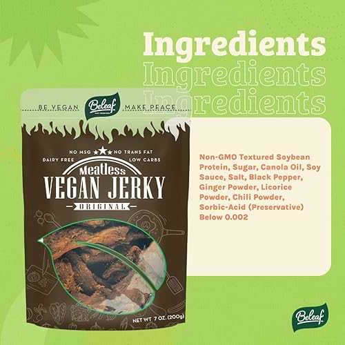 Miniatura 3 de BELEAF Original Vegan Jerky  Cecina a base de plantas similar a la carne ahumada, delicioso sustituto de carne, bajo en carbohidratos, sin OMG, sin
