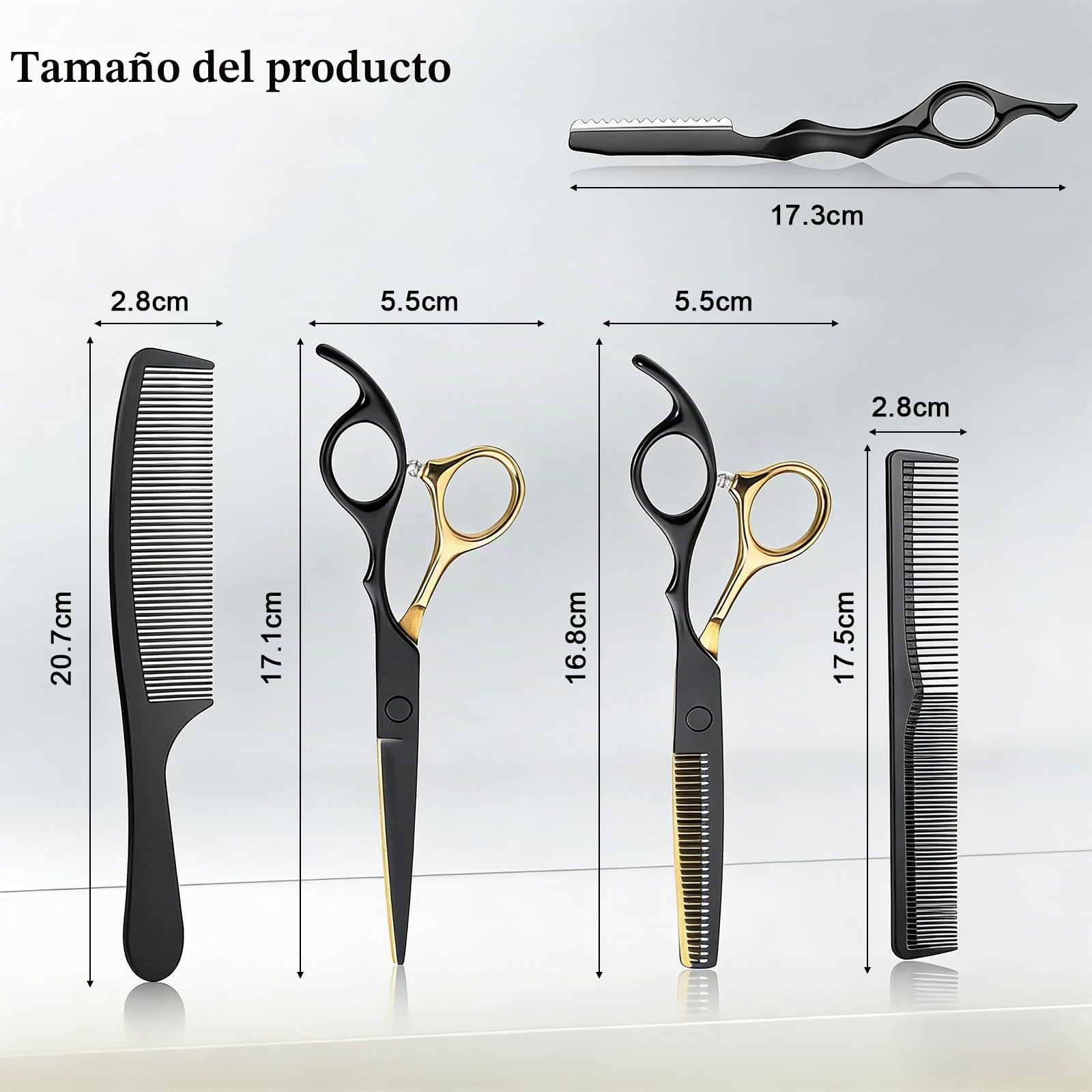 Tijeras Peluqueria Cortar Pelo, Tijeras Peluqueria Profesional Entresacar, Set Profesional de Tijeras para Pelo de Acero, Bolsa para Peluqueros, Principiantes y Uso Doméstico