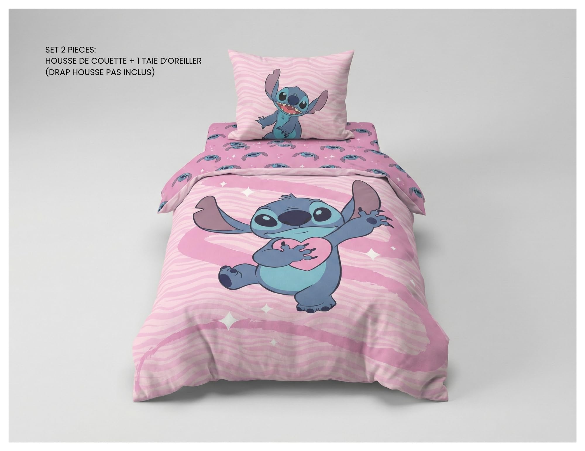 Jerry Fabrics Parure de lit réversible Lilo et Stitch rose avec taie d' oreiller et housse de couette 135/140x200