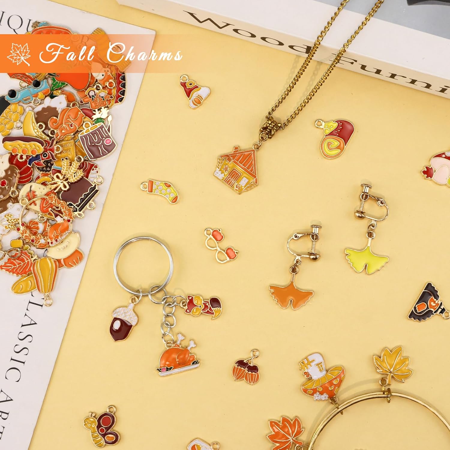 132 Pcs Fall Charms for Jewelry Making, 66 Style Thanksgiving Charms Assortment with Maple Leaf, Turkey, Pumpkin for for Jewelry Making DIY Necklace Bracelet Crafting Kit Crafts - Image 5